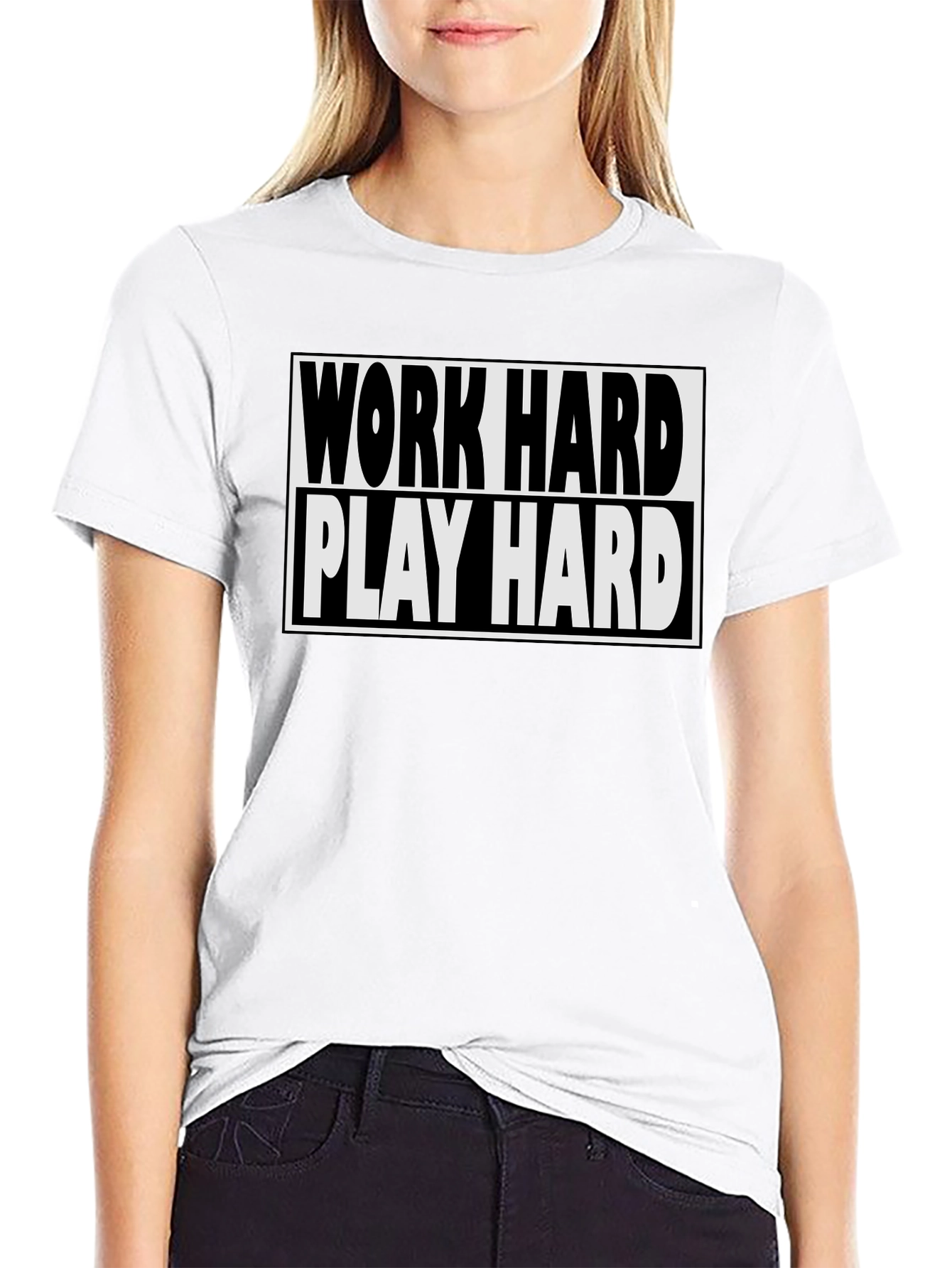 Black Work Hard Play Hard Black T-Shirt view 9