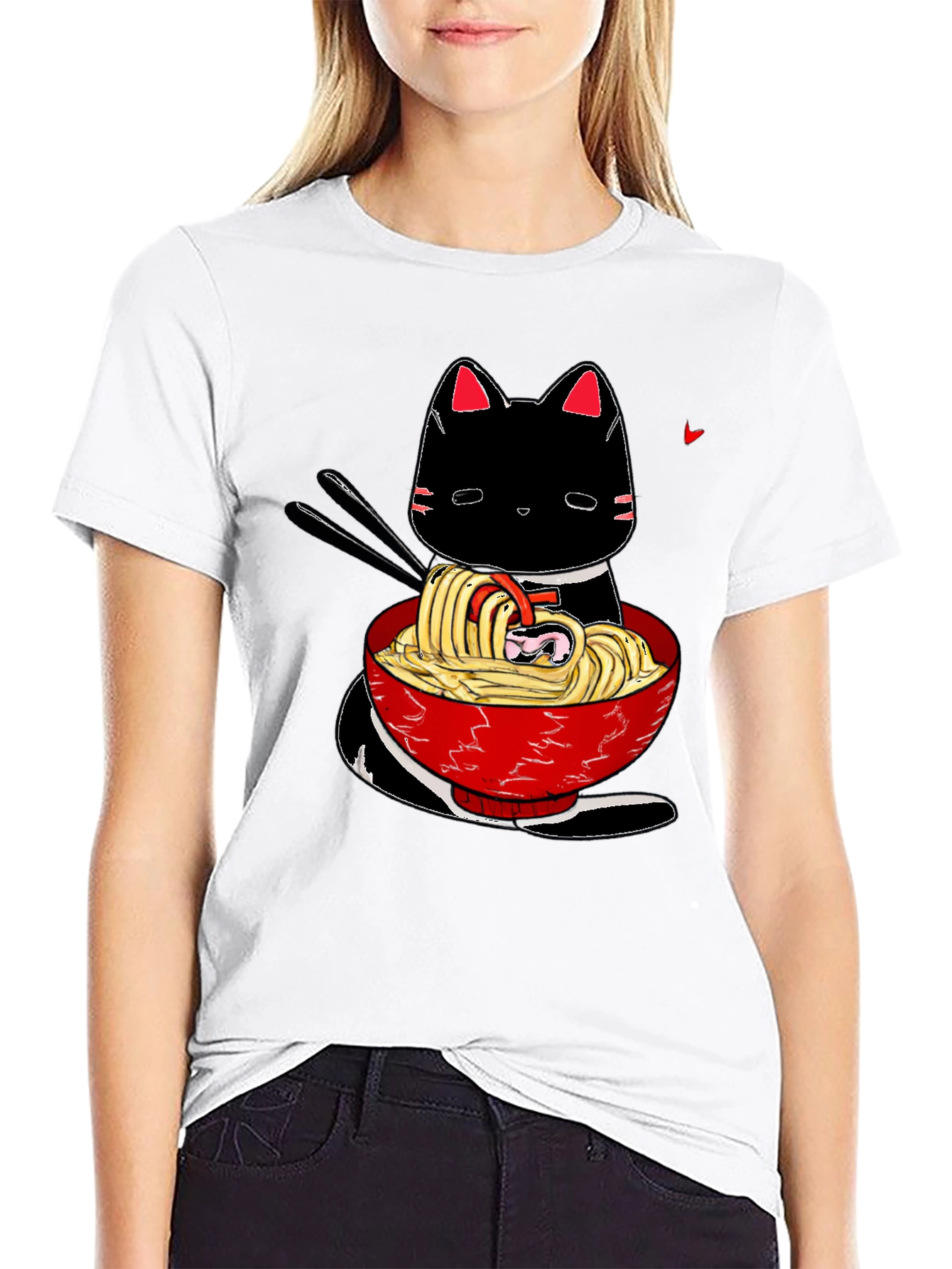 Black Ramen Cat Black T-Shirt - Anime Style view 9