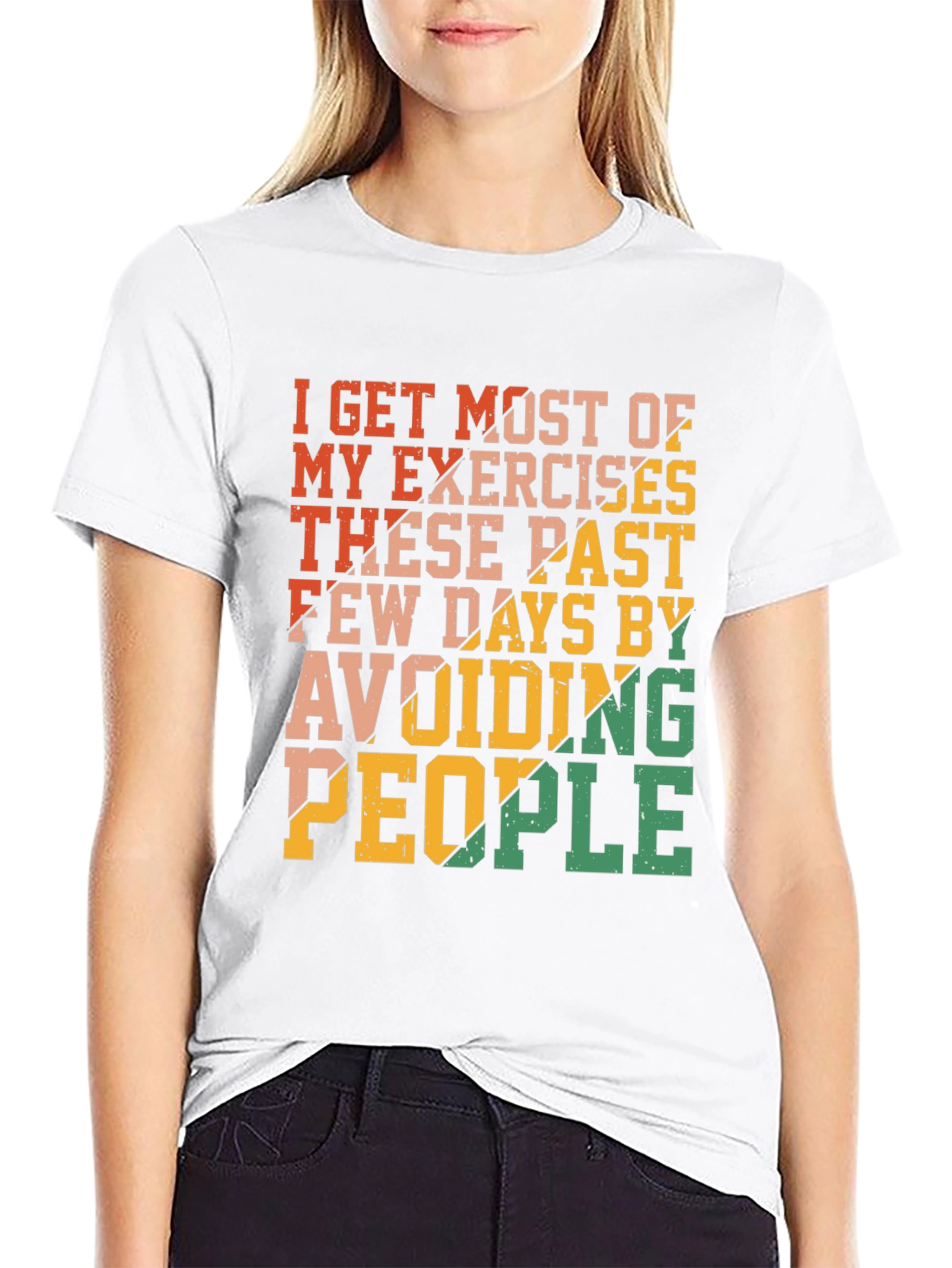 Black Funny Exercise Avoid People Graphic T-Shirt view 9