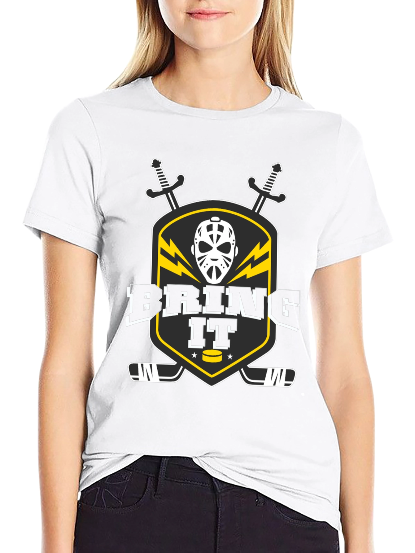 Black Bring It Hockey Graphic T-Shirt view 9