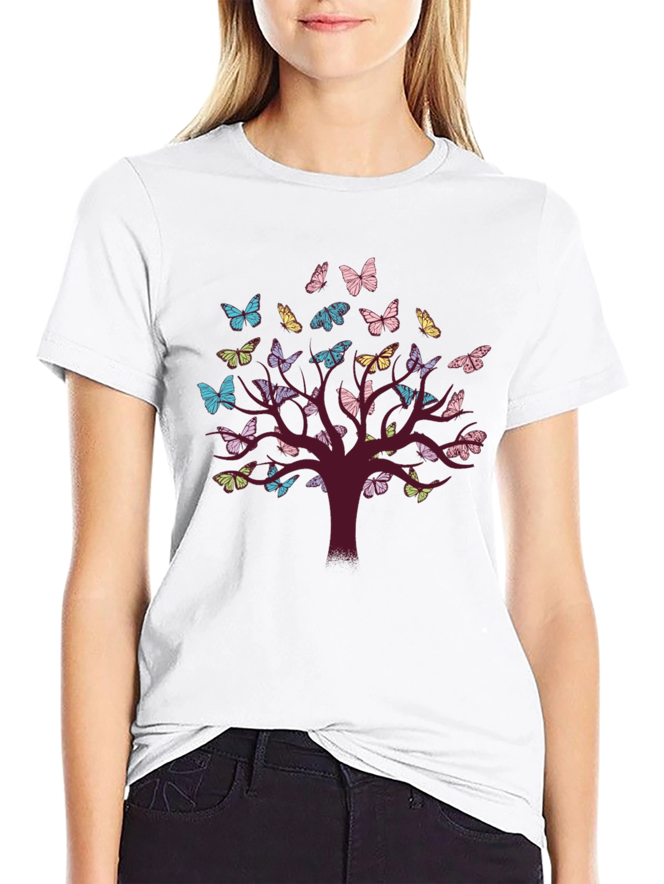 Black Butterfly Tree Graphic Tee - Nature Inspired Comfort view 9