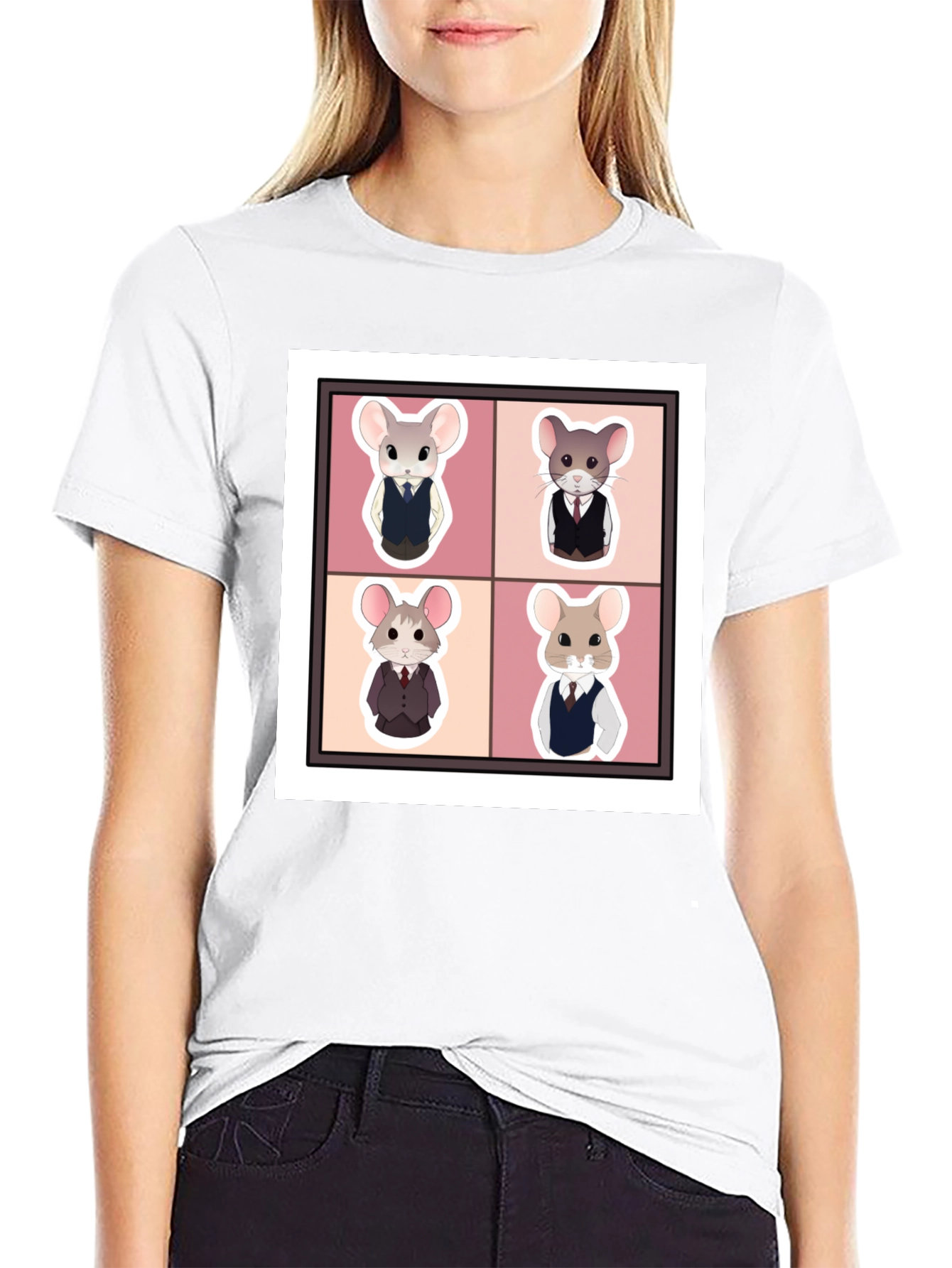 Black Stylish Mouse Portrait Black T-Shirt view 9