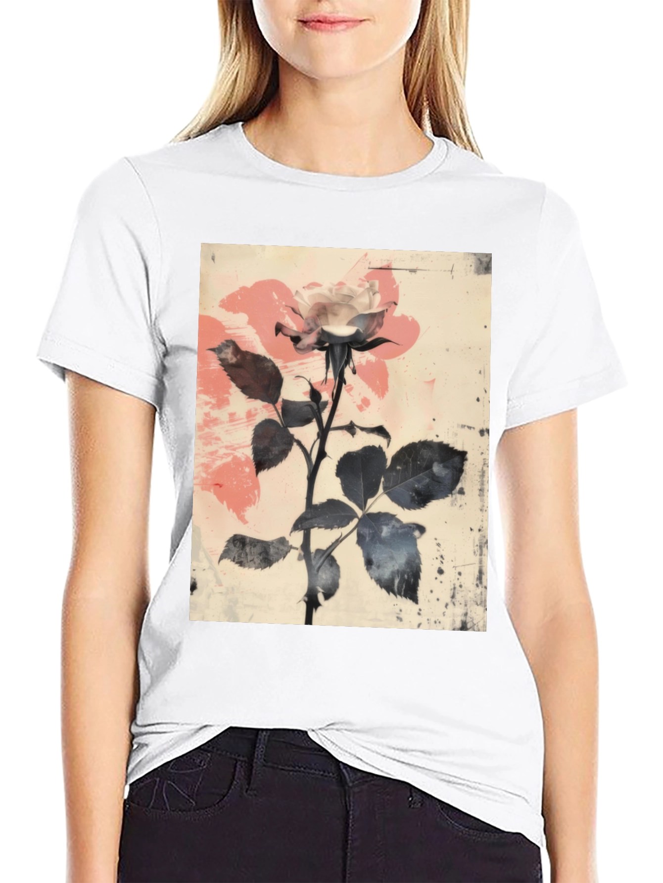 Black Floral Rose Graphic Tee - Black view 9
