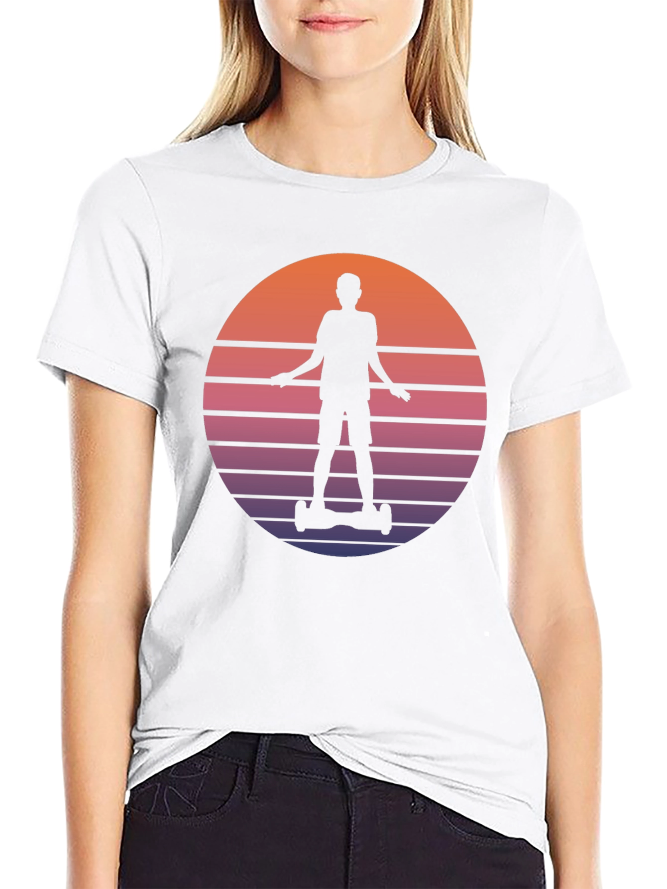 Black Retro Hoverboard Silhouette T-Shirt view 9