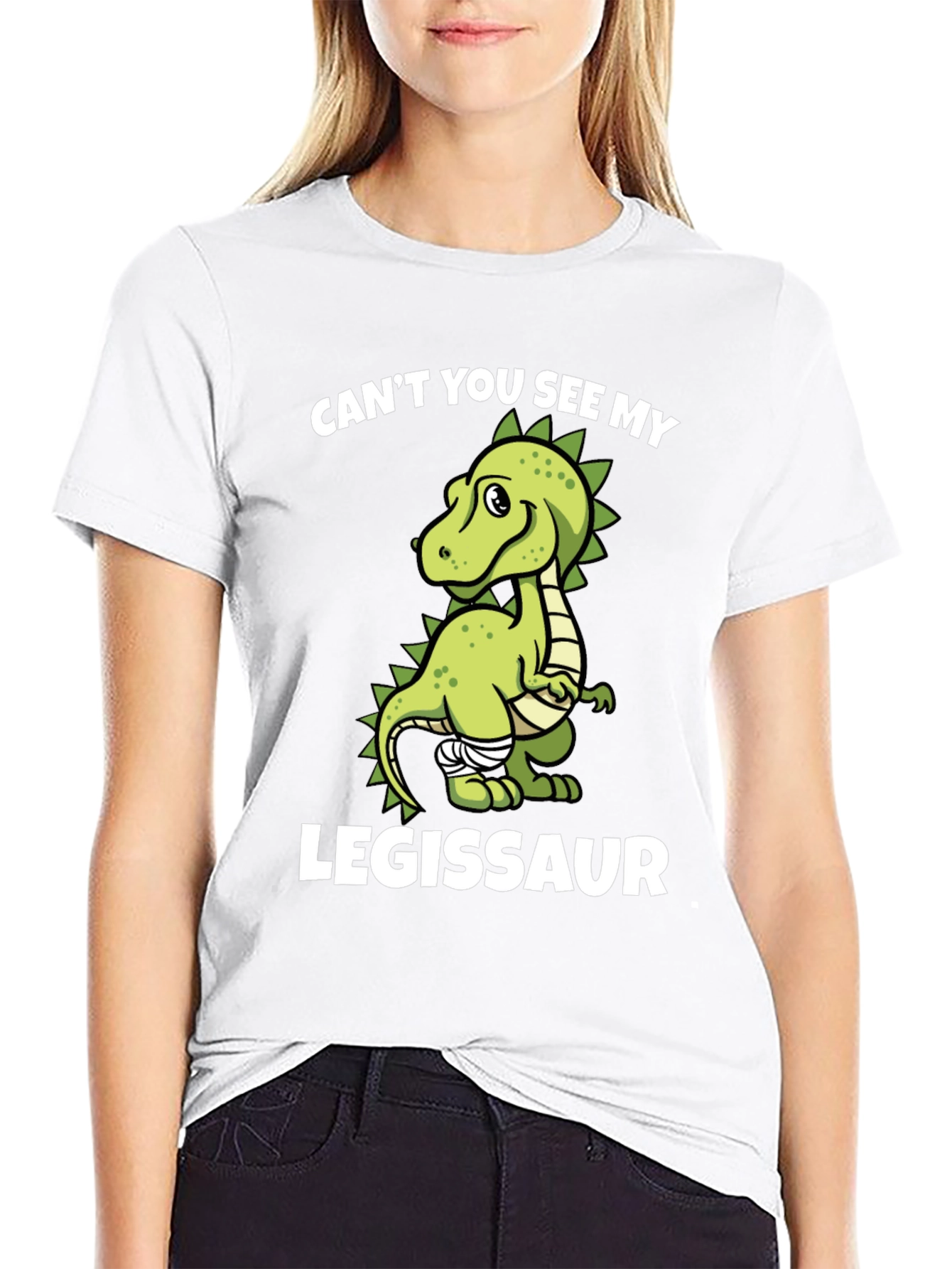 Black Legissaur T-Shirt - Funny Dinosaur Injury Tee view 9