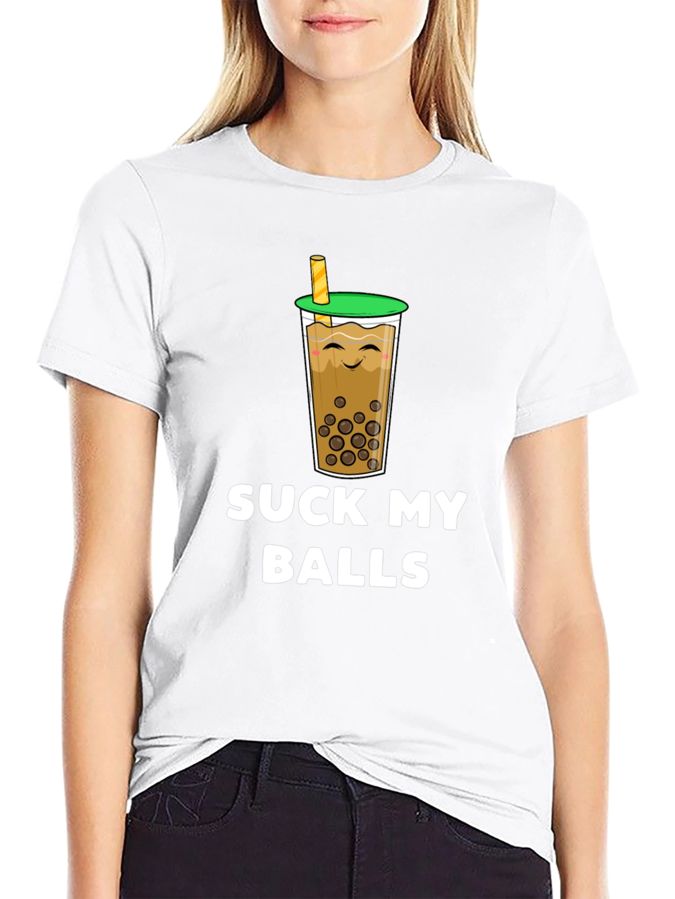 Black Suck My Balls Boba Tea Graphic T-Shirt view 9