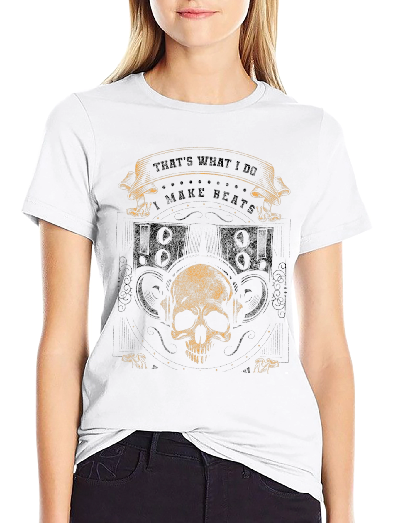 Black I Make Beats Skull Graphic Tee - Black Cotton T-Shirt view 9