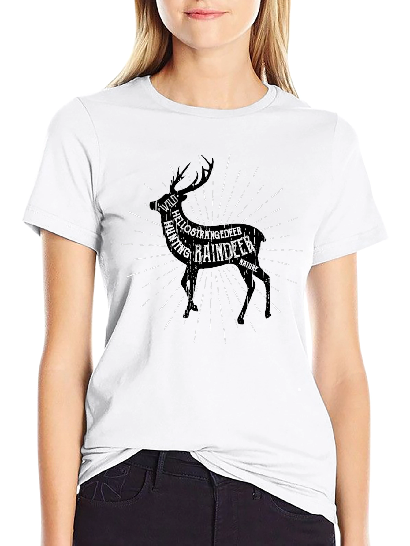 Black Reindeer Word Art T-Shirt - Black view 9
