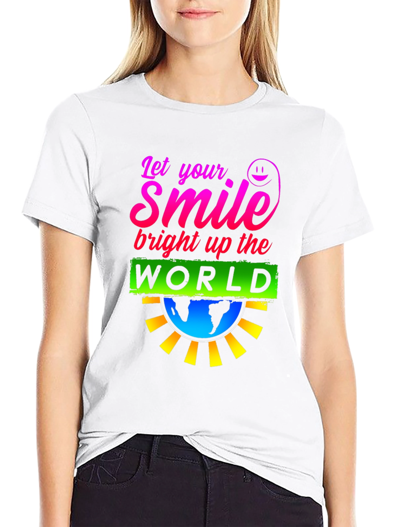 Black Smile World Graphic T-Shirt - Brighten Your Day view 9