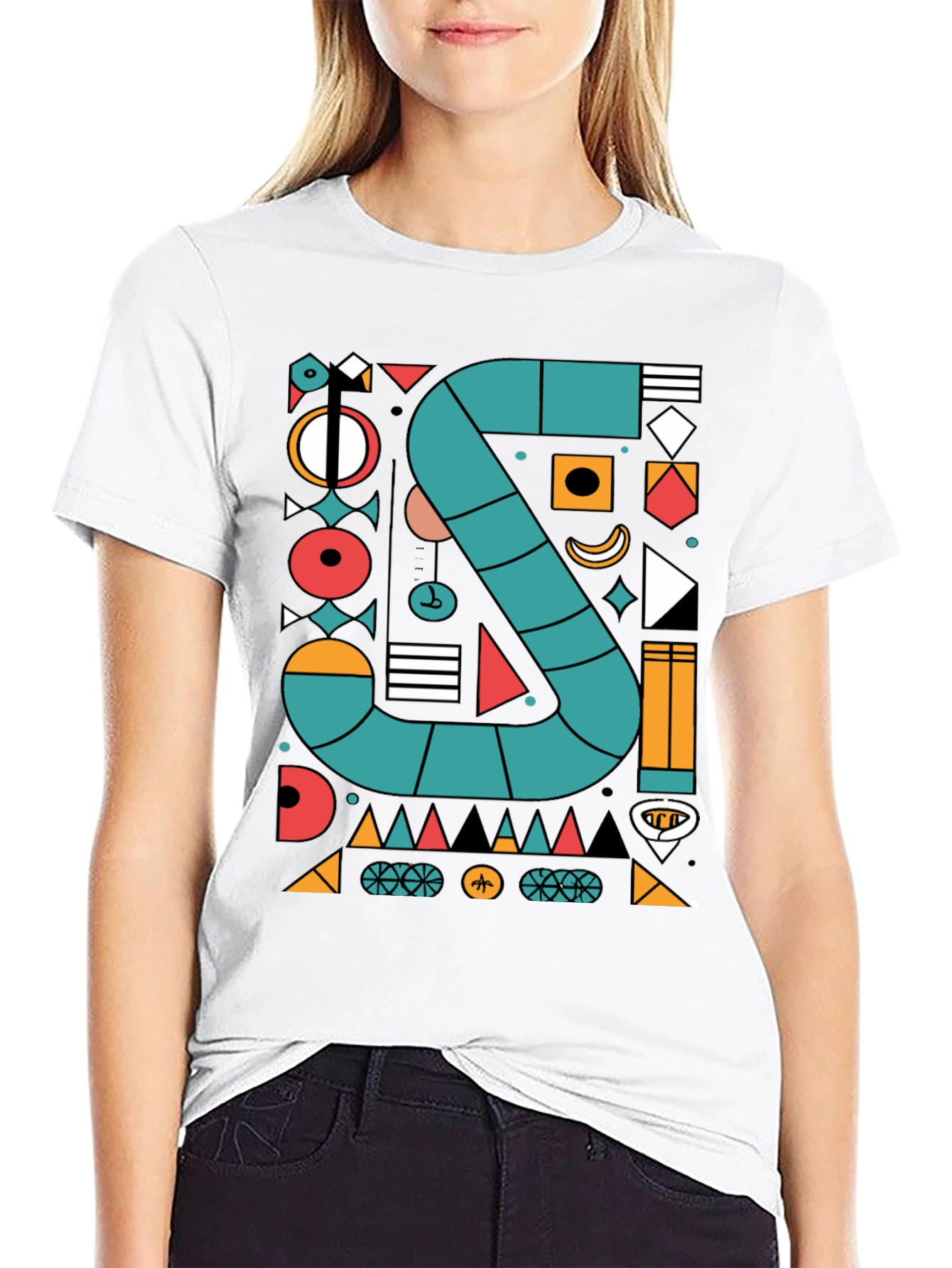 Black Geometric S Design T-Shirt - Modern Art Tee view 9