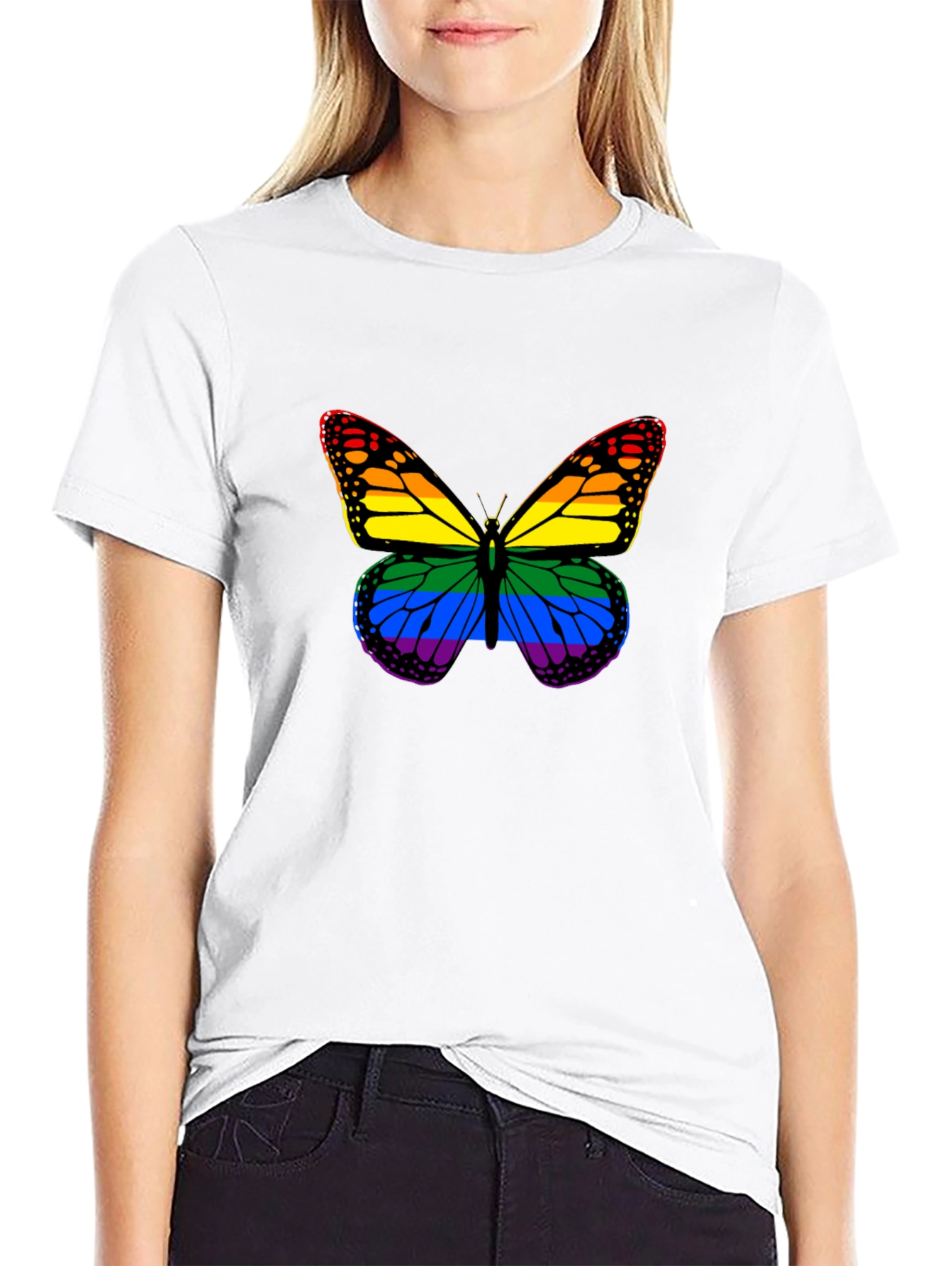 Black Rainbow Butterfly Graphic T-Shirt view 9