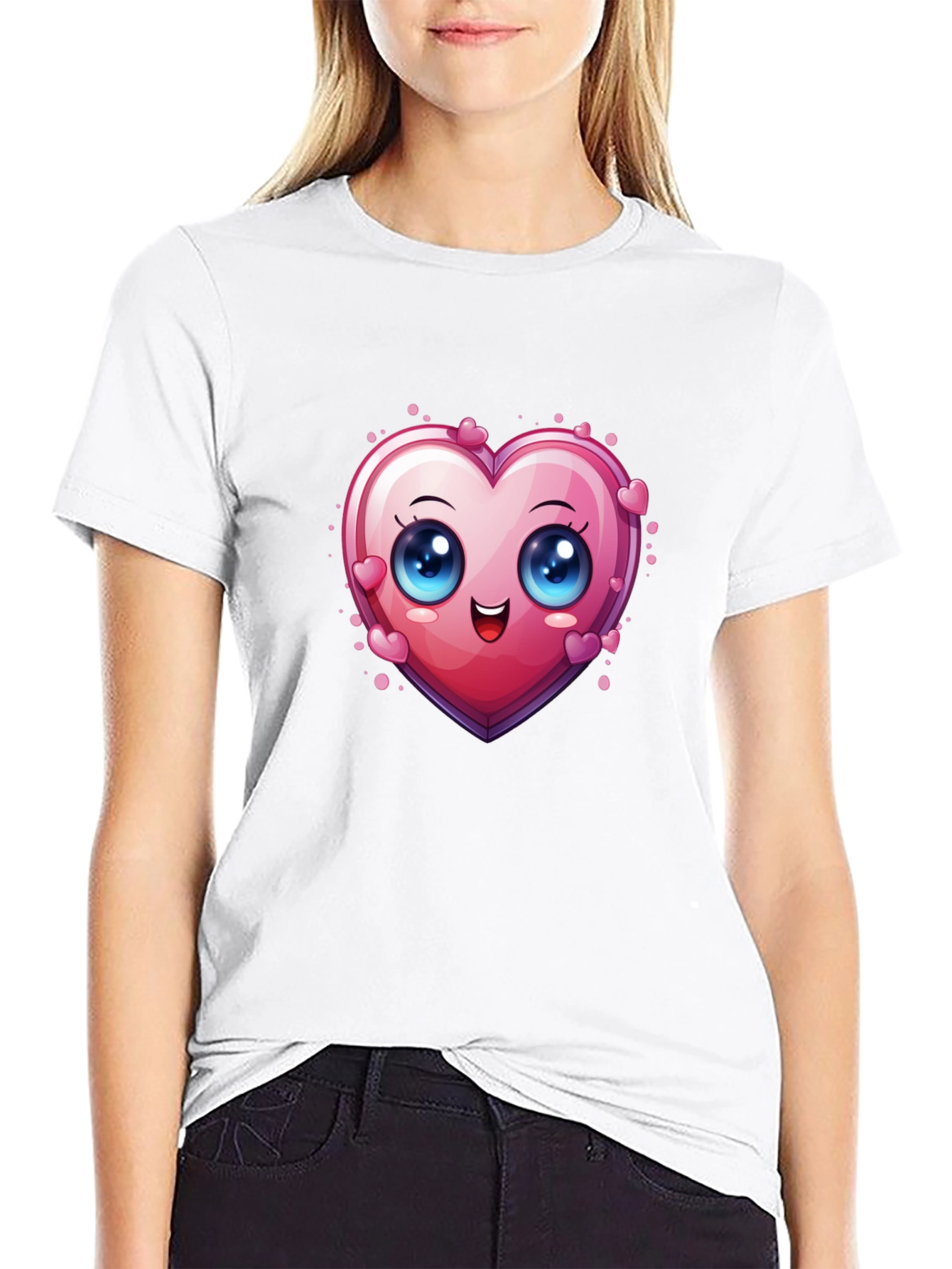 Black Cute Cartoon Heart Graphic T-Shirt view 9