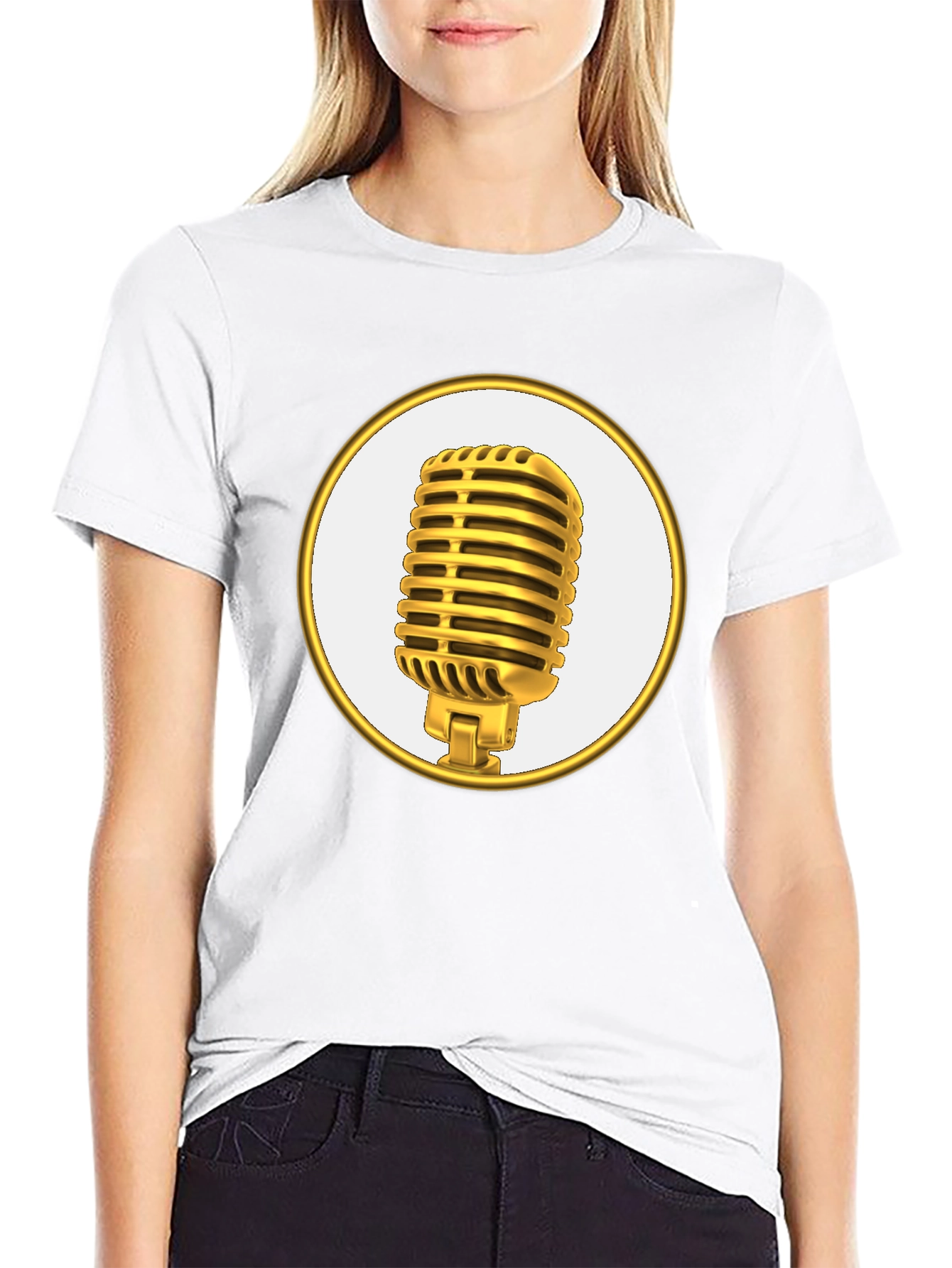 Black Retro Microphone Graphic Tee - Black Cotton Blend Shirt view 9