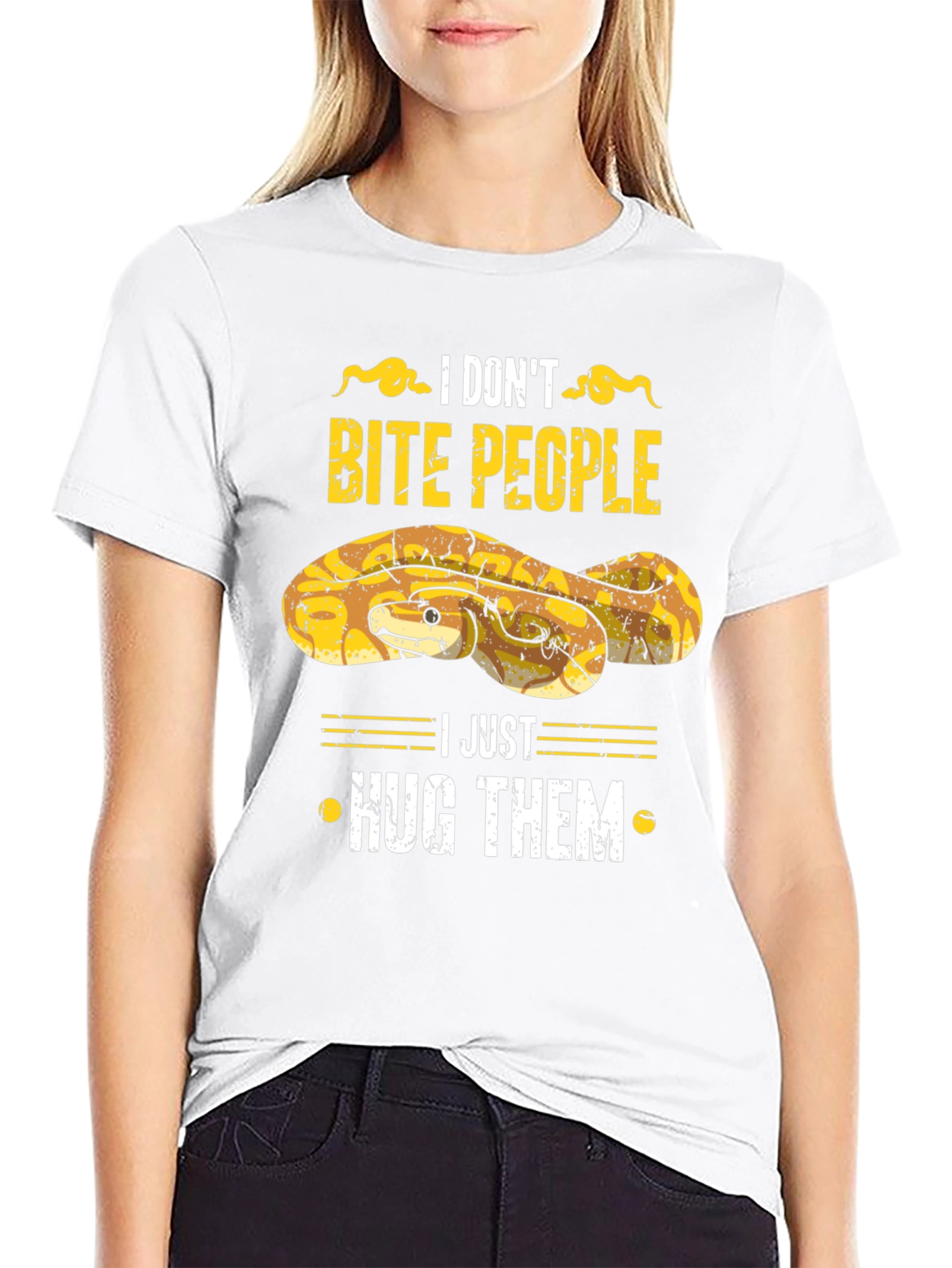 Black Funny Snake Hugs T-Shirt - I Don't Bite People view 9