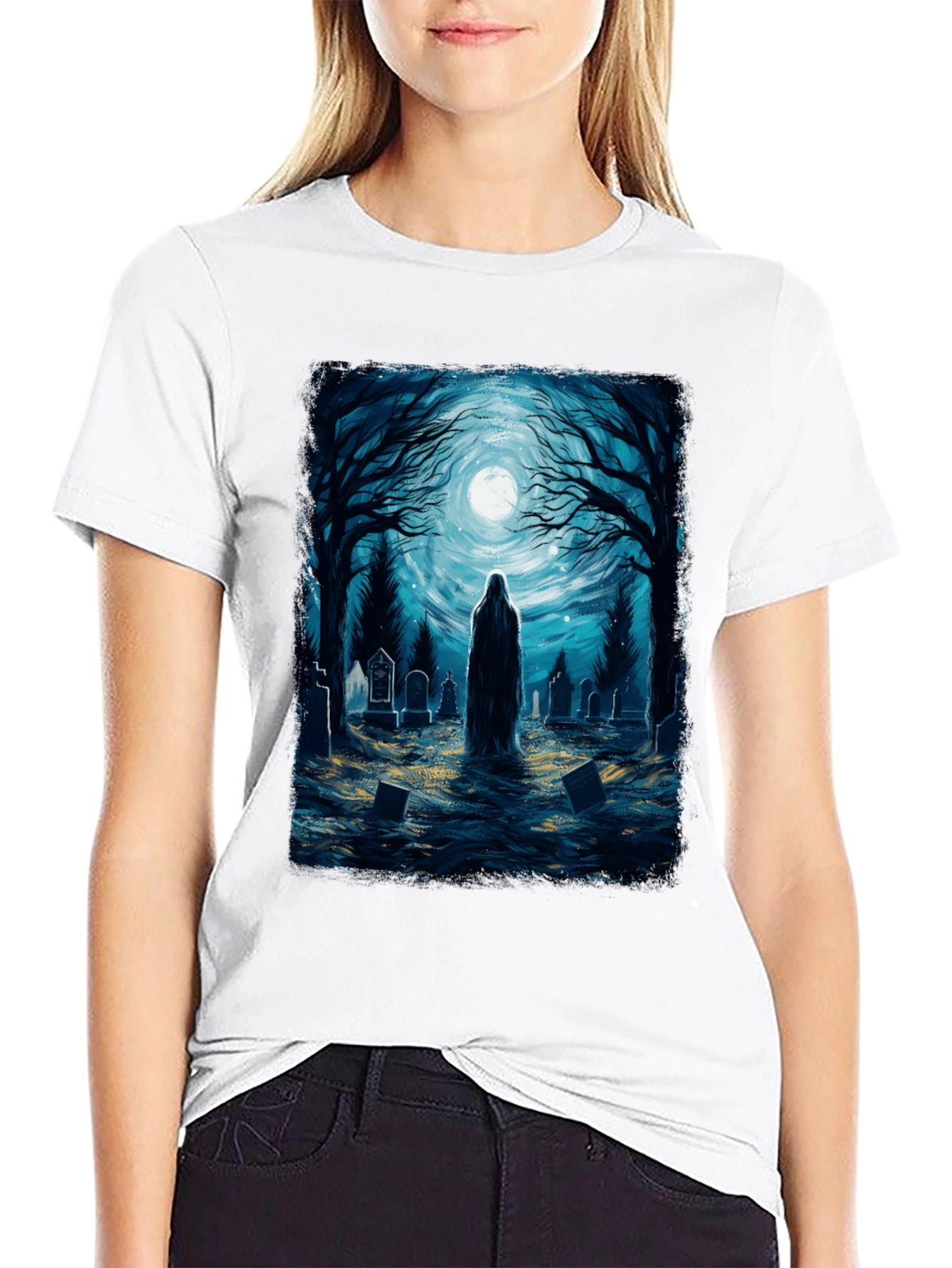 Black Ghostly Graveyard Tee - Spooky T-Shirt view 9
