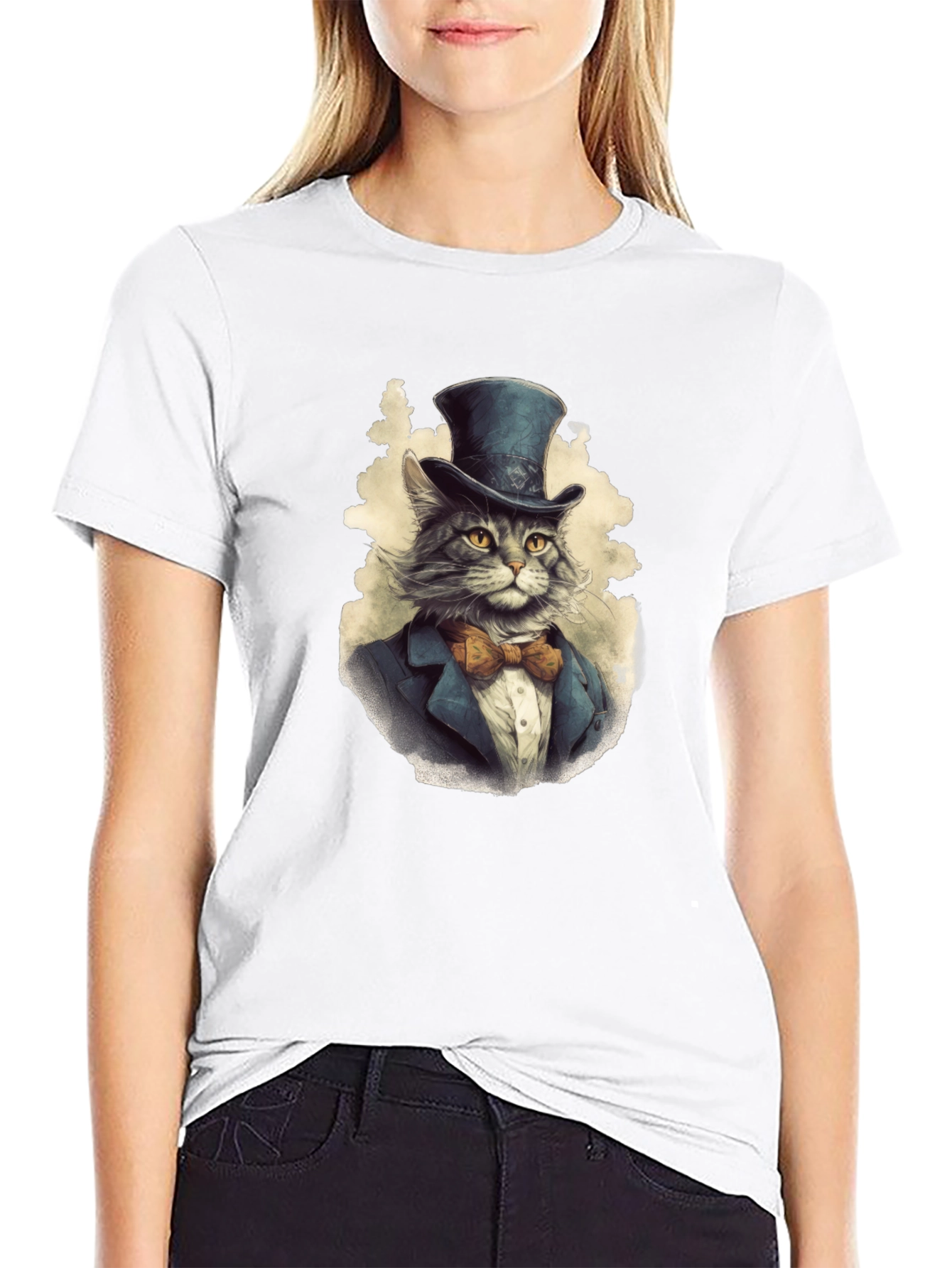 Black Dapper Cat Top Hat T-Shirt view 9