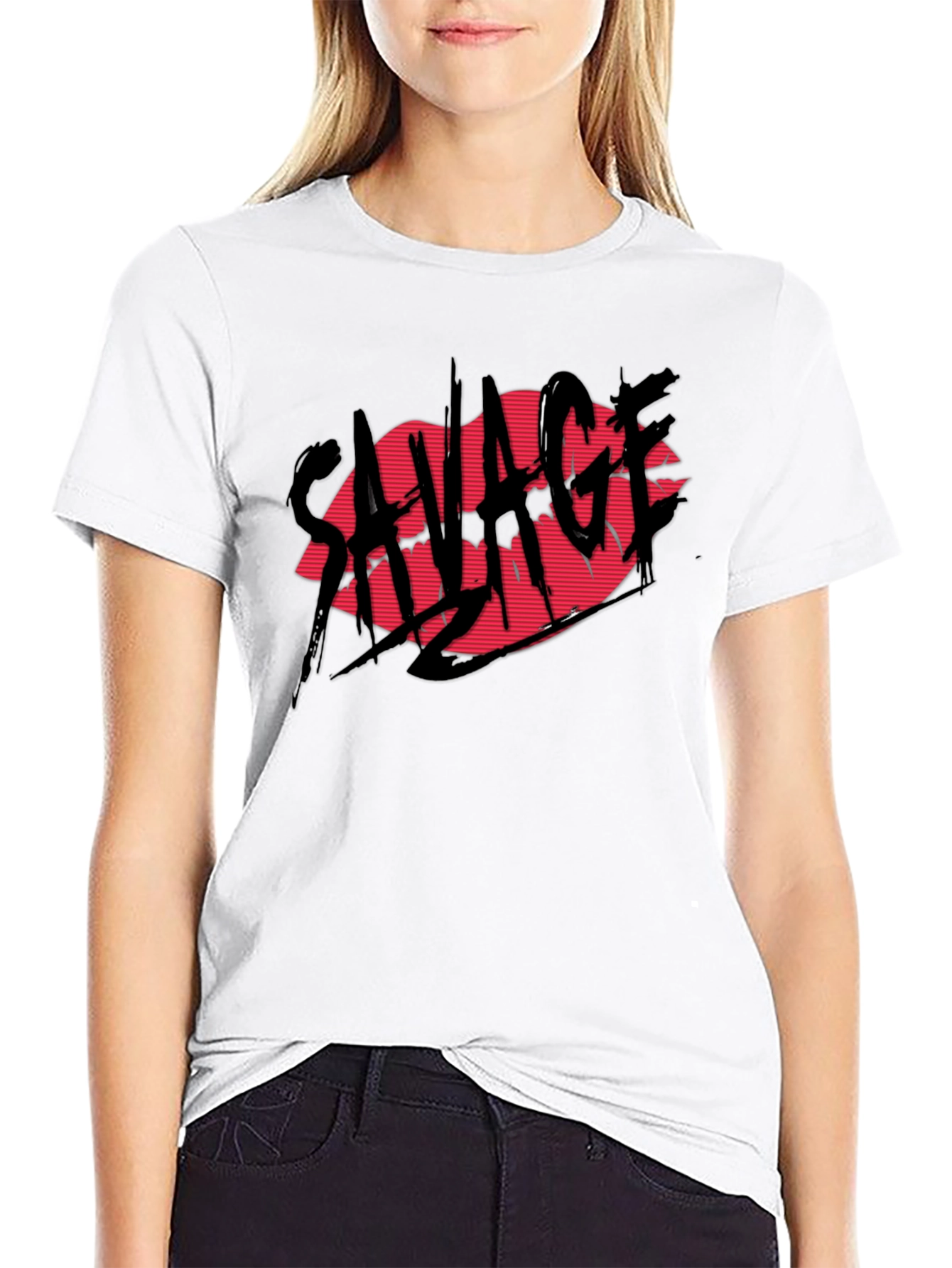 Black Savage Lips Graphic Black T-Shirt view 9