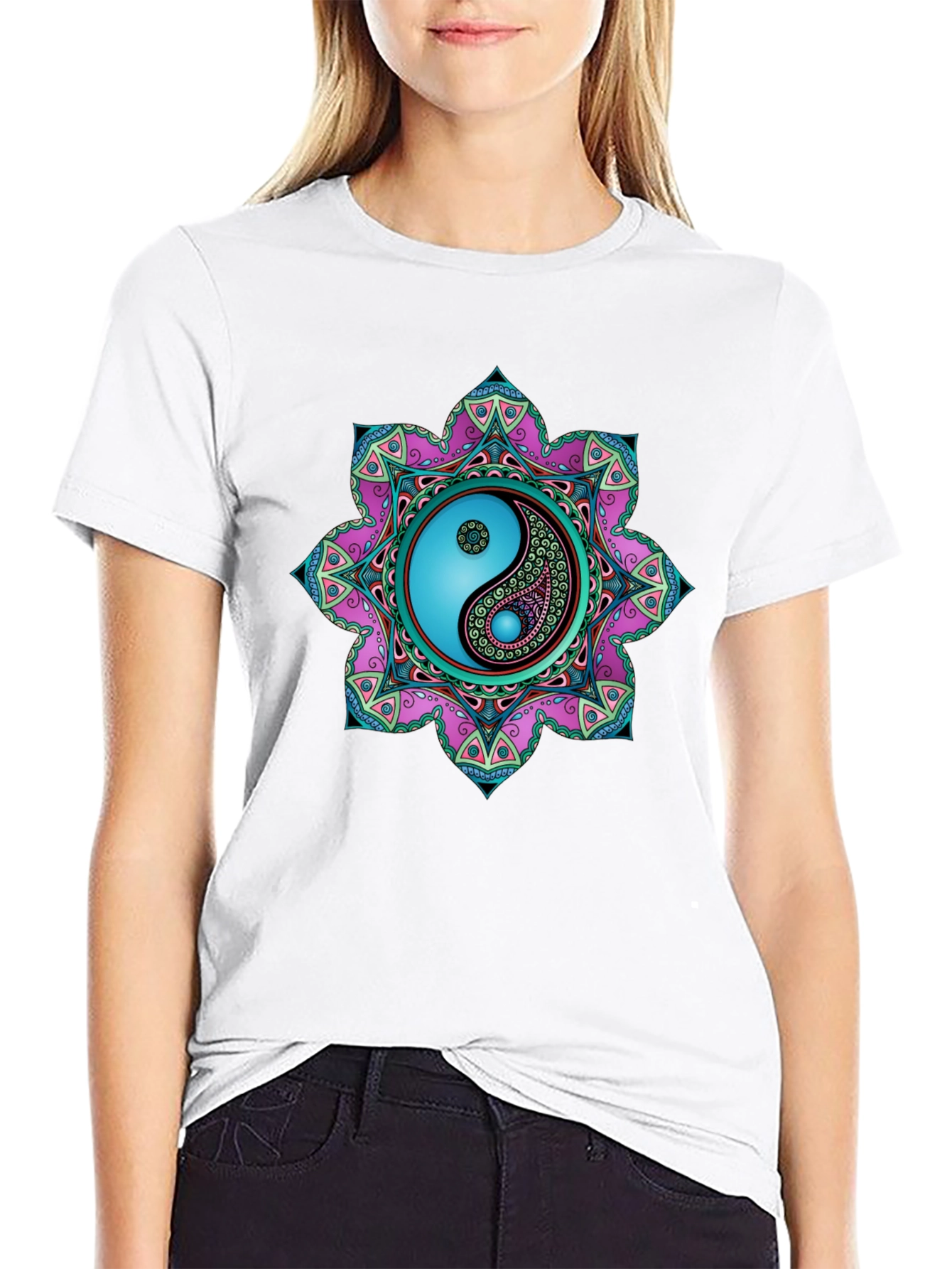 Black Yin Yang Mandala Graphic Tee - Black T-Shirt view 9