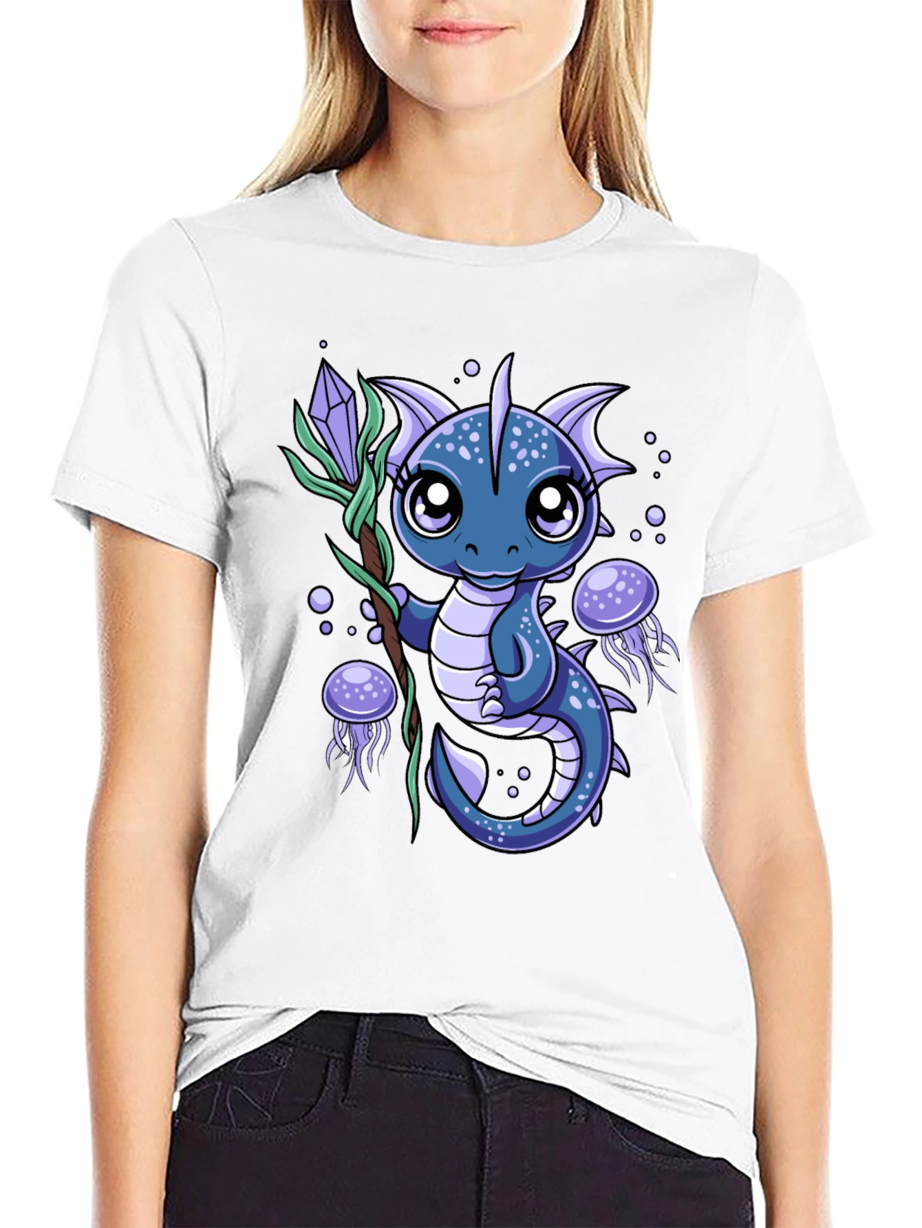 Black Cute Dragon Graphic Tee - Fantasy Creature Shirt view 9