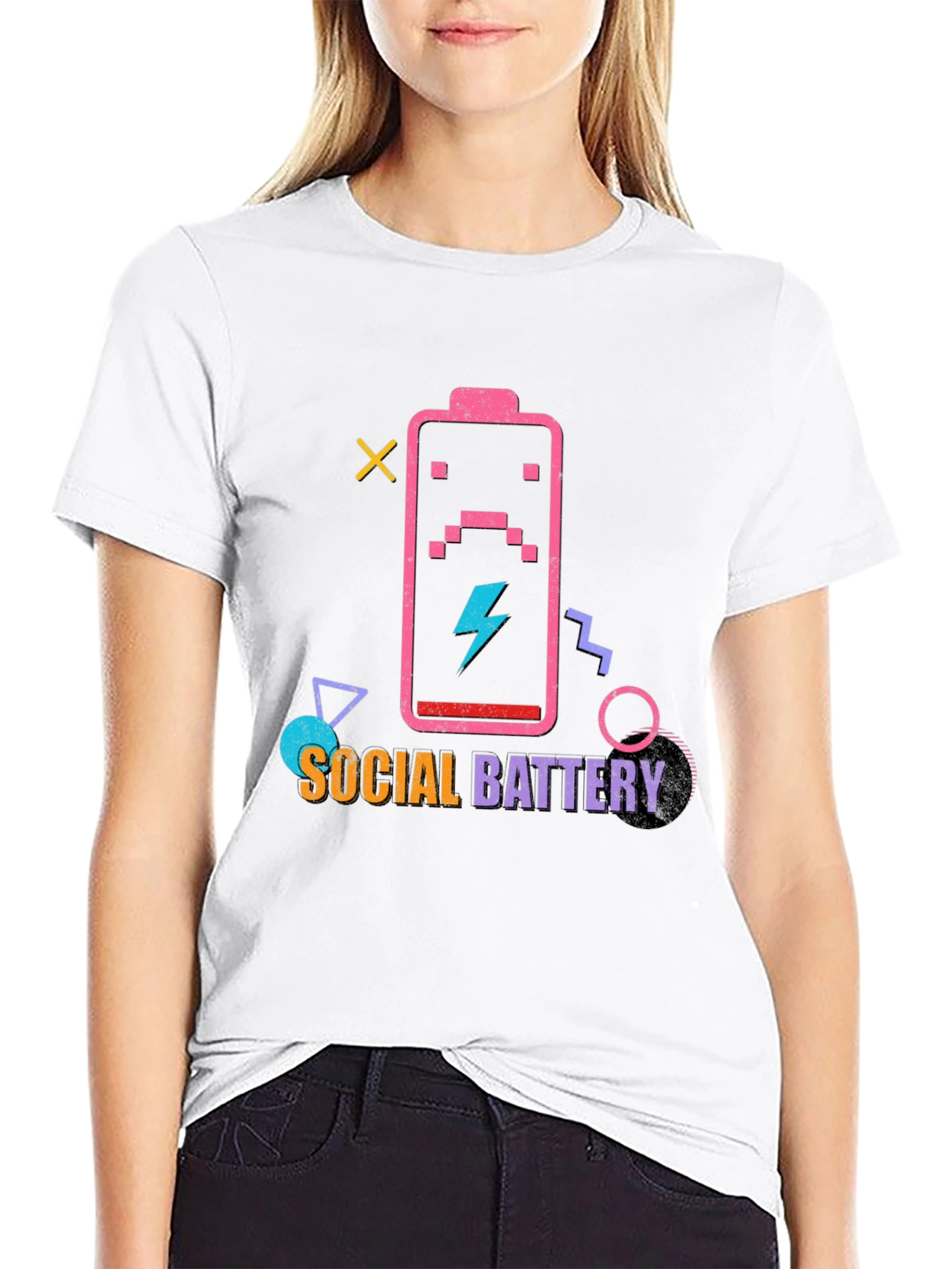 Black Social Battery Graphic T-Shirt view 9