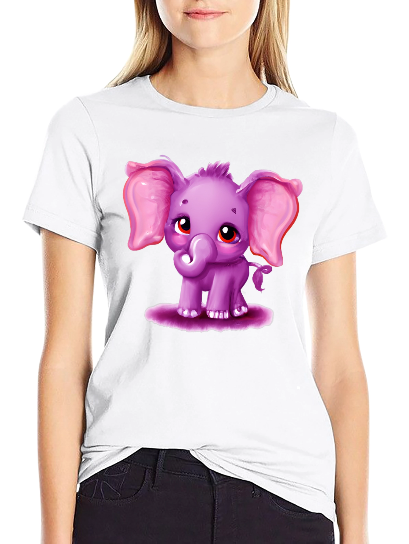Black Cute Elephant Graphic Tee - Black Cotton Shirt view 9