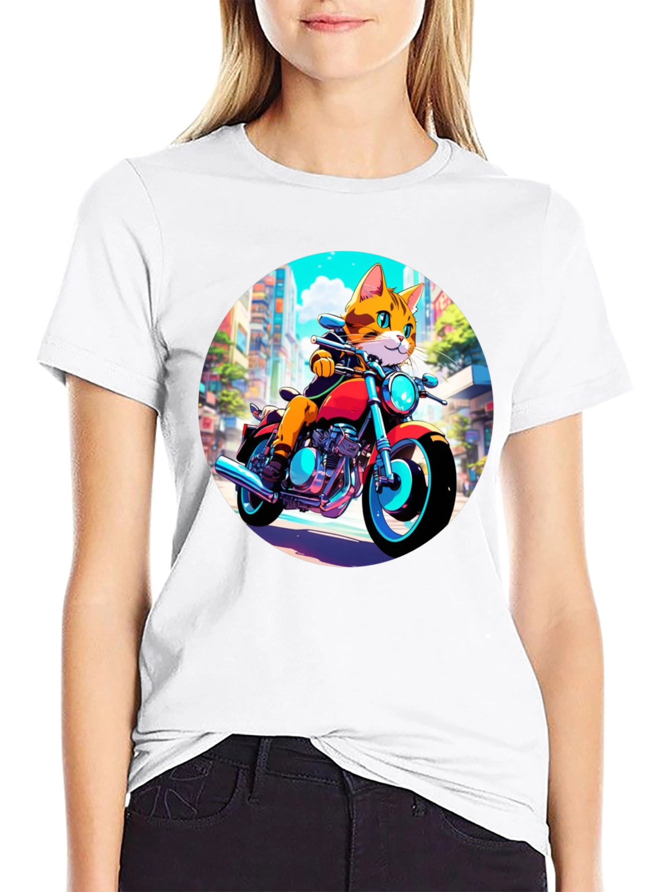 Black Cool Cat Motorcycle Rider Graphic T-Shirt view 9