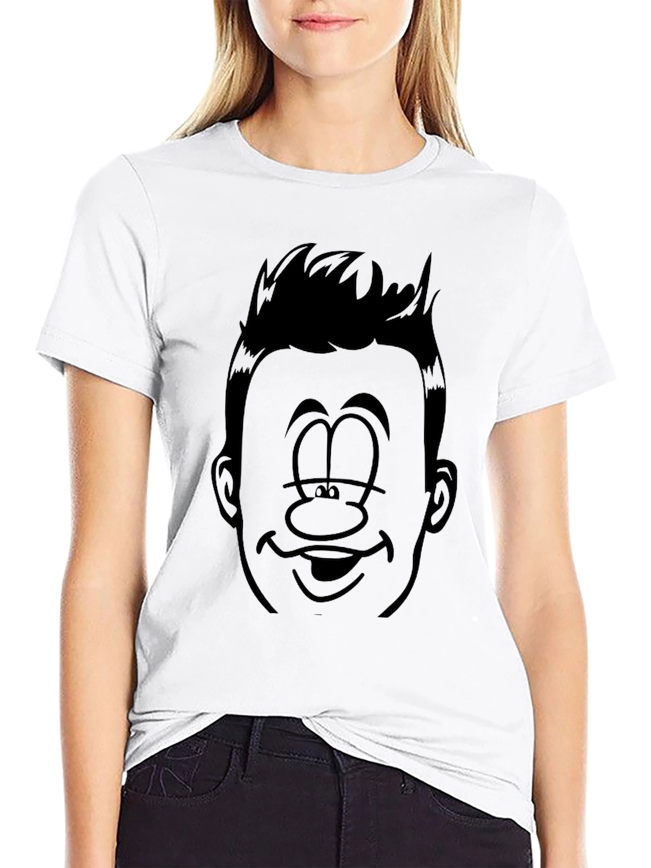 Black Funny Cartoon Face Black Graphic Tee view 9
