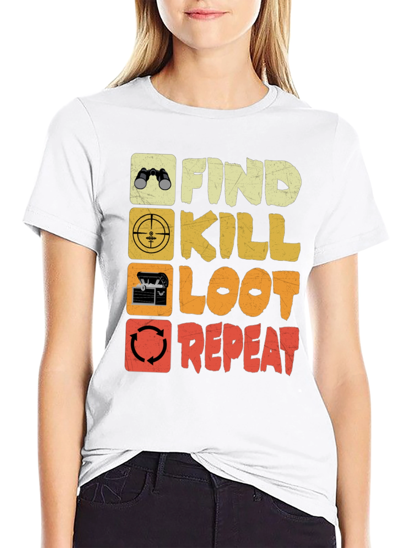 Black Find Kill Loot Repeat Gaming T-Shirt view 9