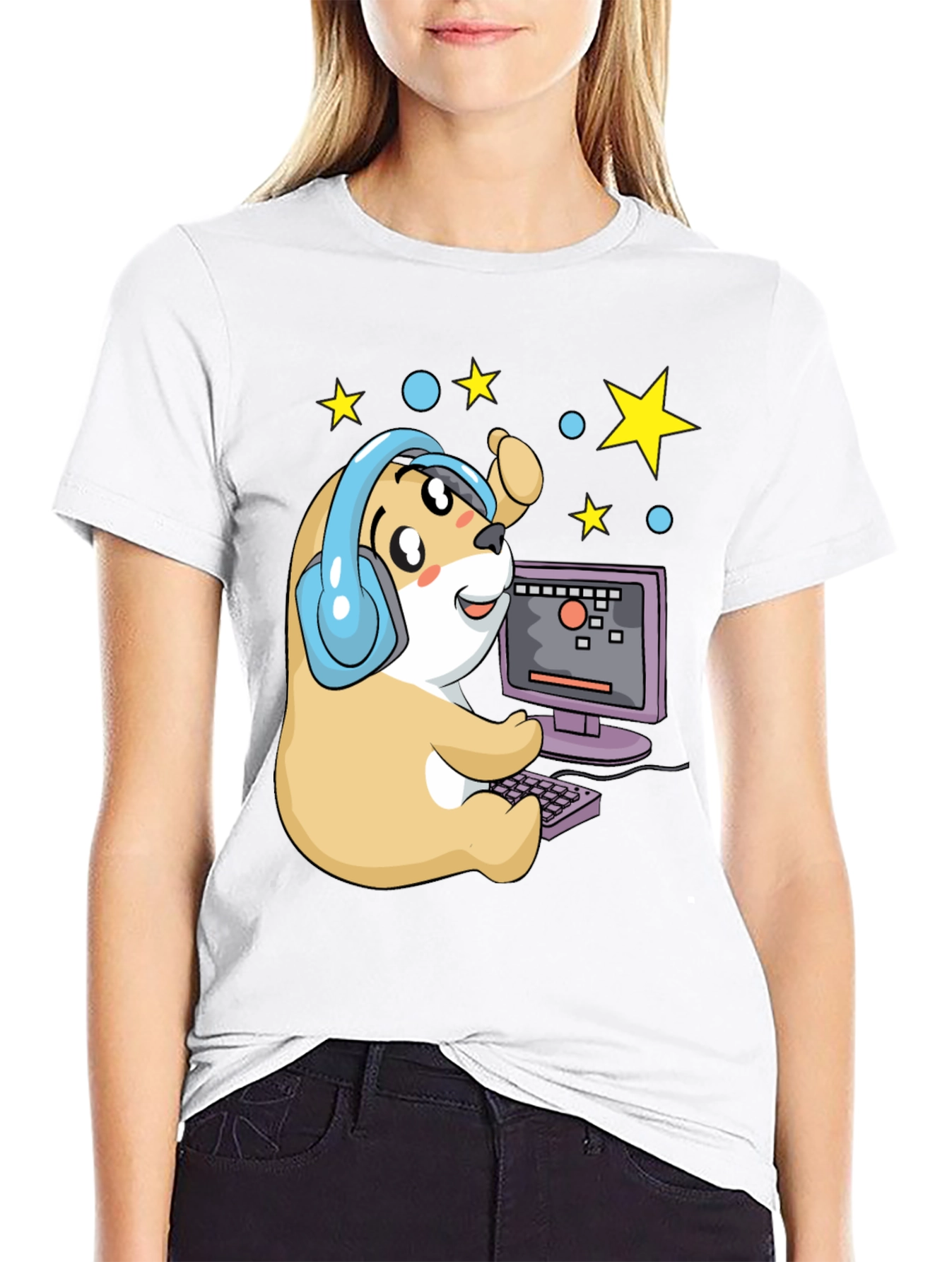 Black Gamer Hamster T-Shirt - Cute Cartoon Graphic Tee view 9