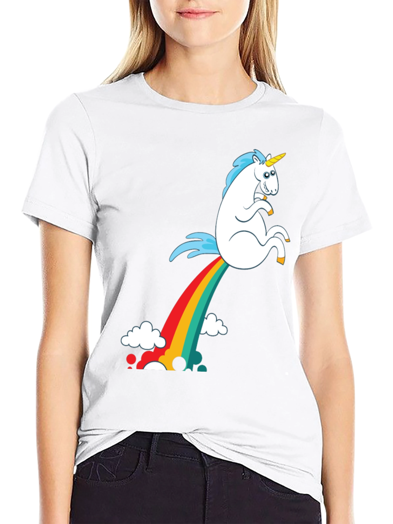 Black Rainbow Unicorn Poop T-Shirt - Funny Graphic Tee view 9