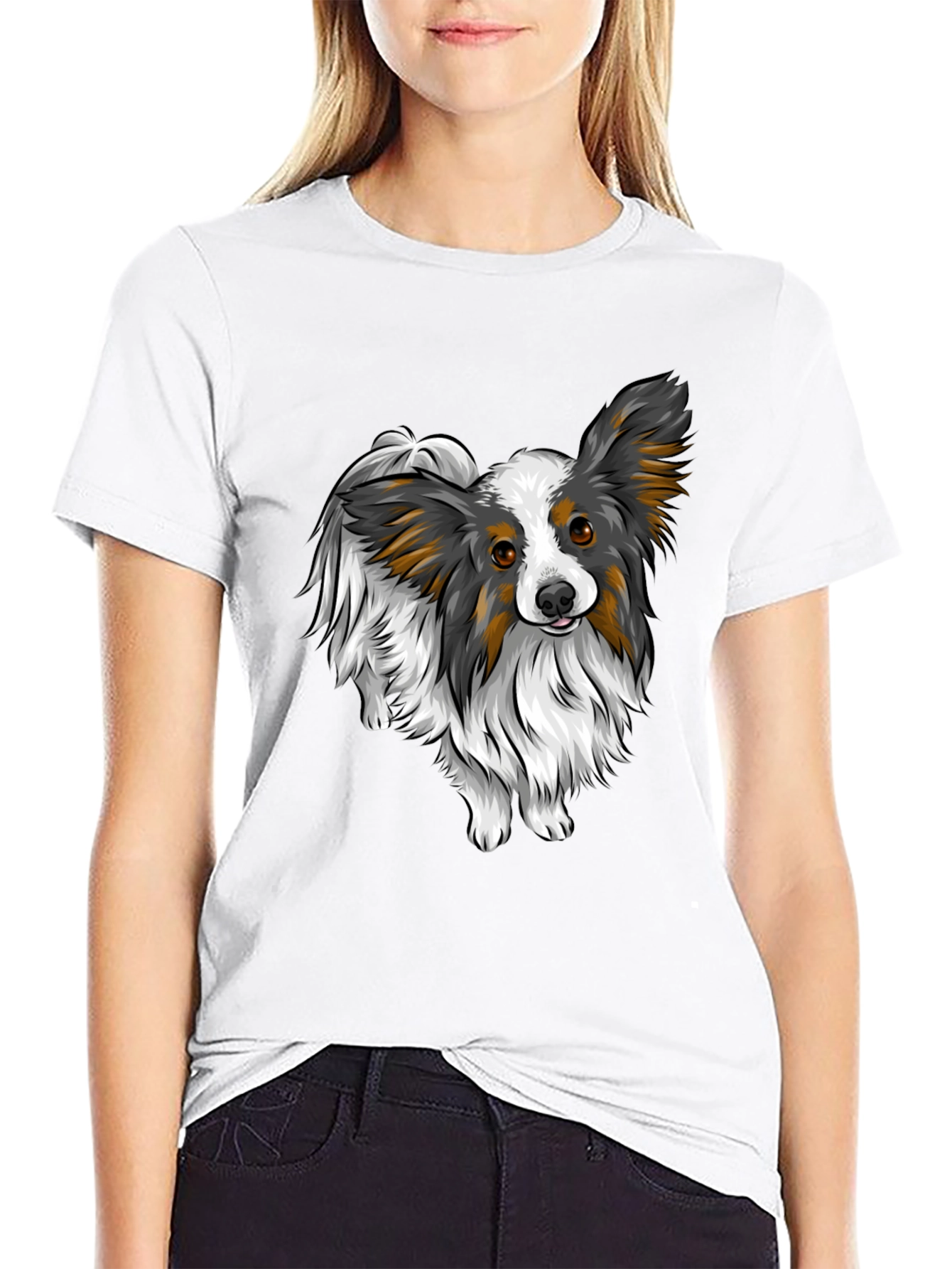 Black Papillon Dog Graphic Tee - Black Unisex Shirt view 9