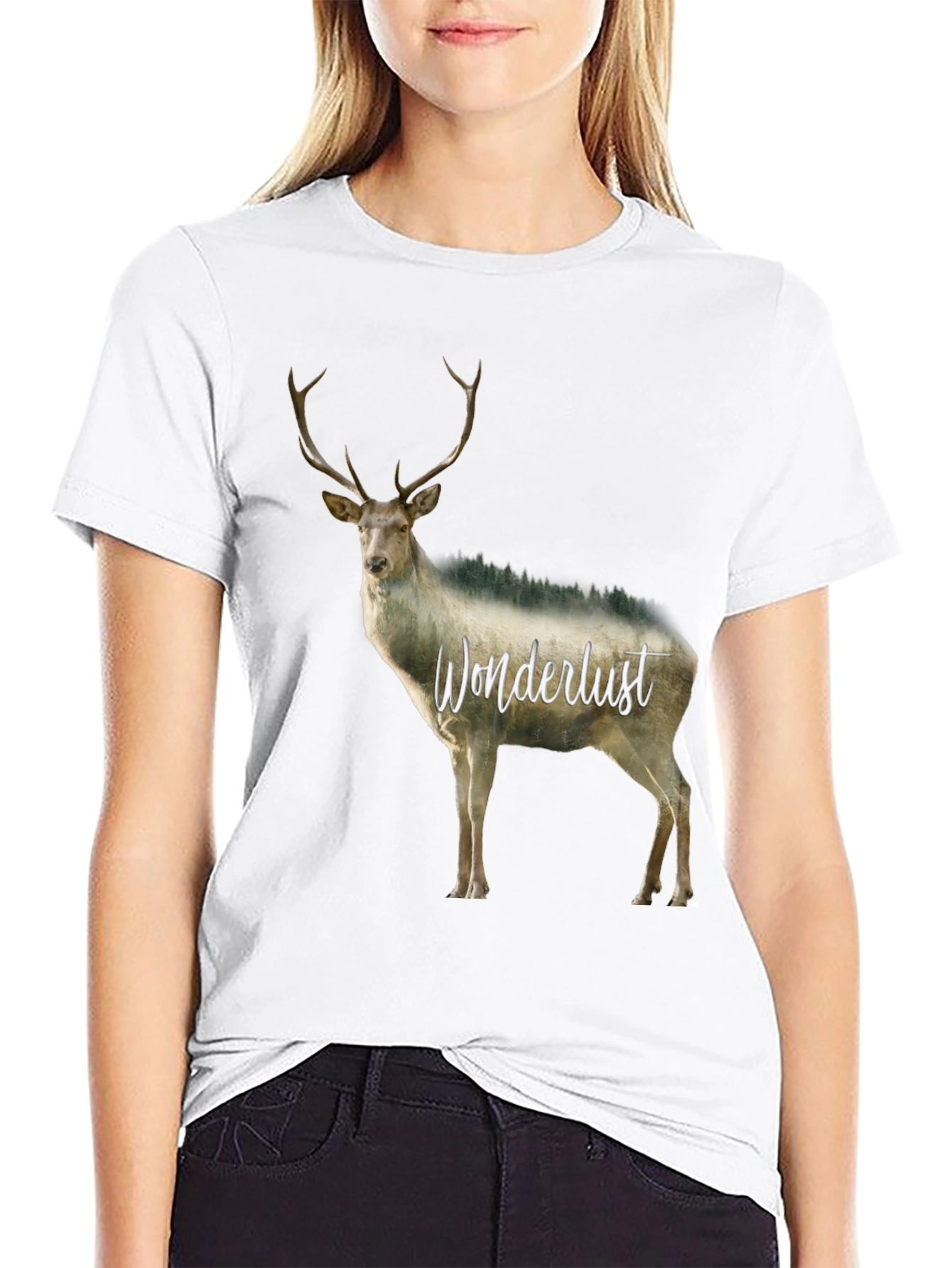 Black Wanderlust Deer Graphic Tee - Black Crew Neck view 9