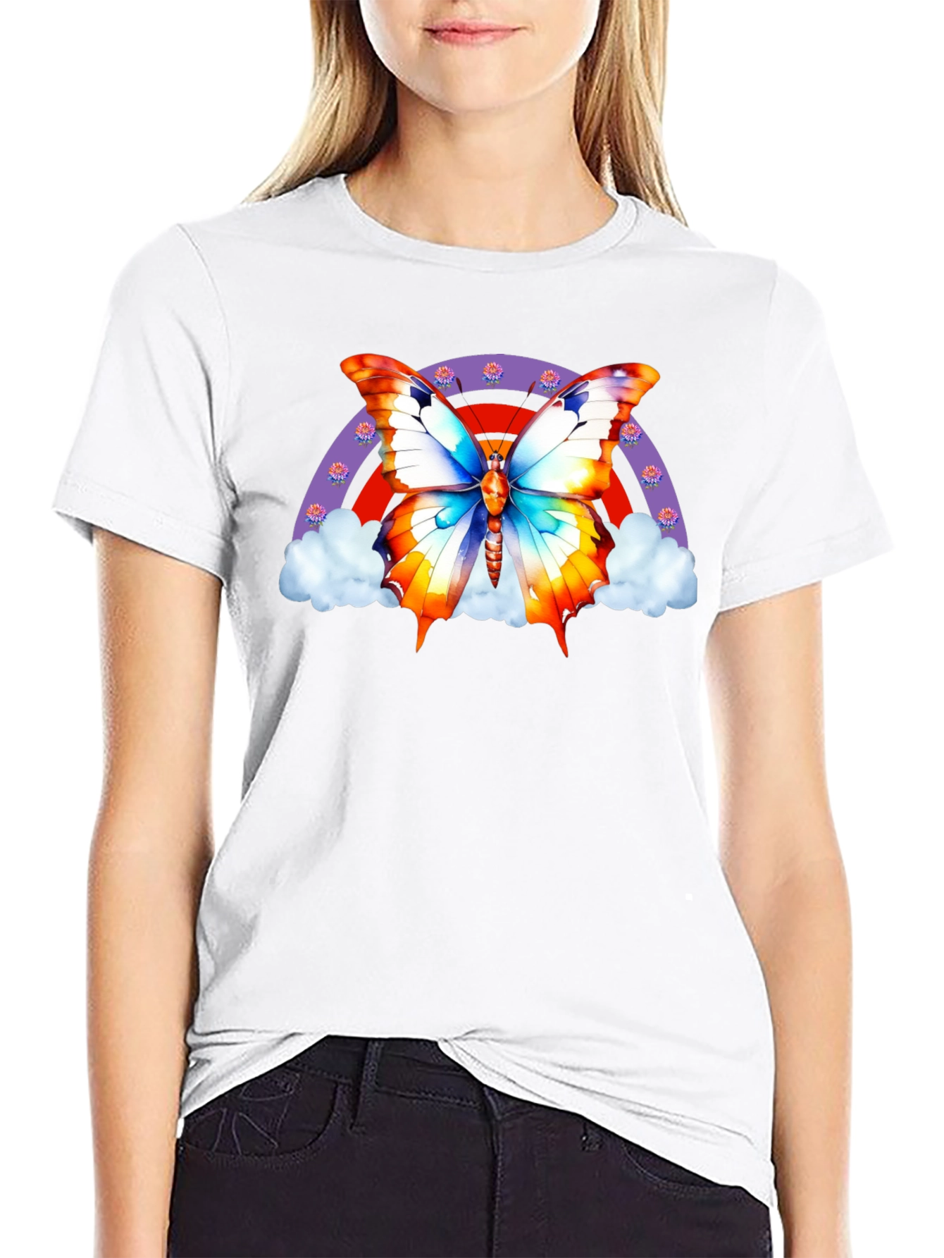 Black Butterfly Rainbow T-Shirt - Stylish Graphic Tee view 9