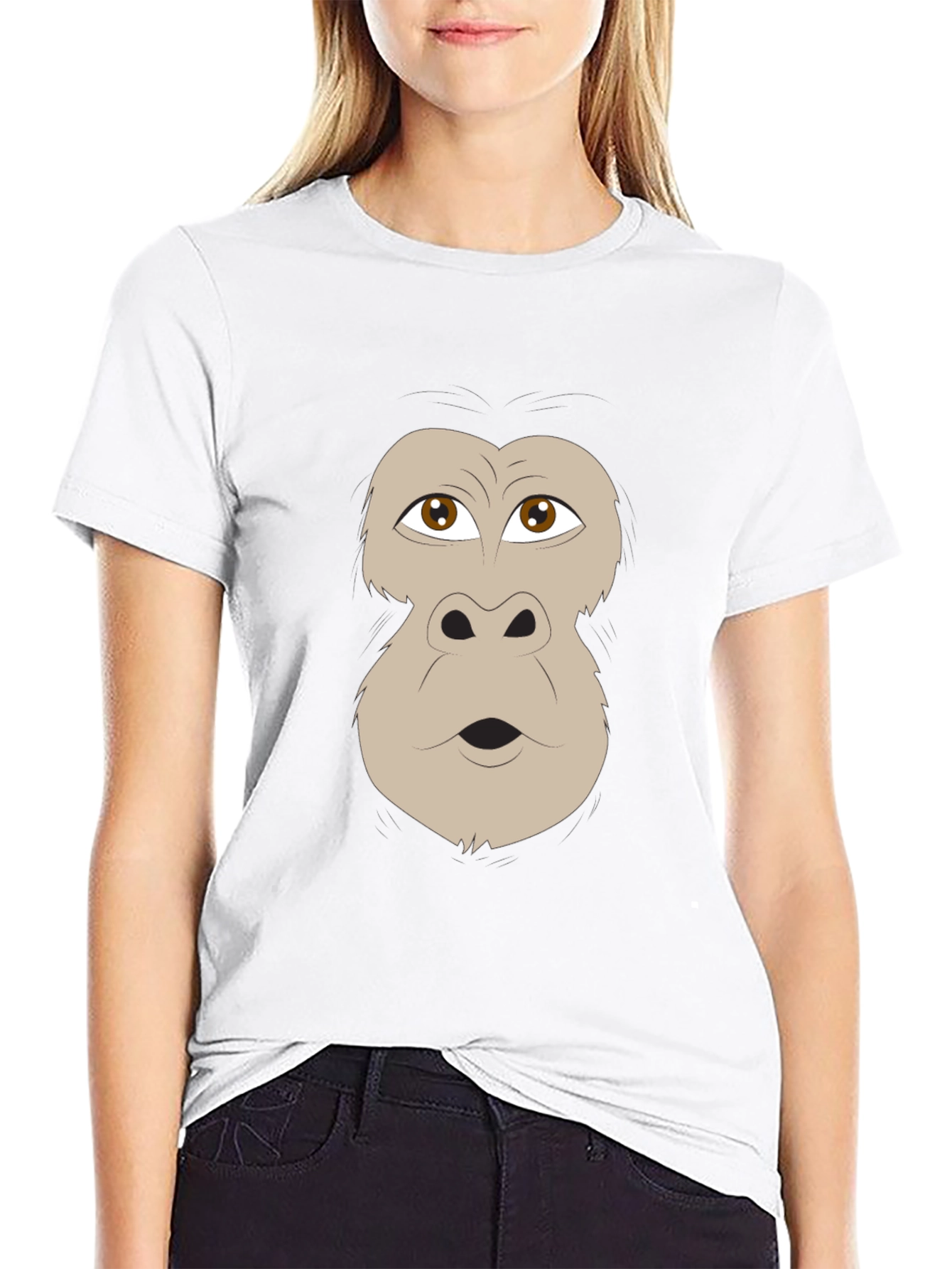Black Funny Gorilla Face Graphic Black T-Shirt view 9