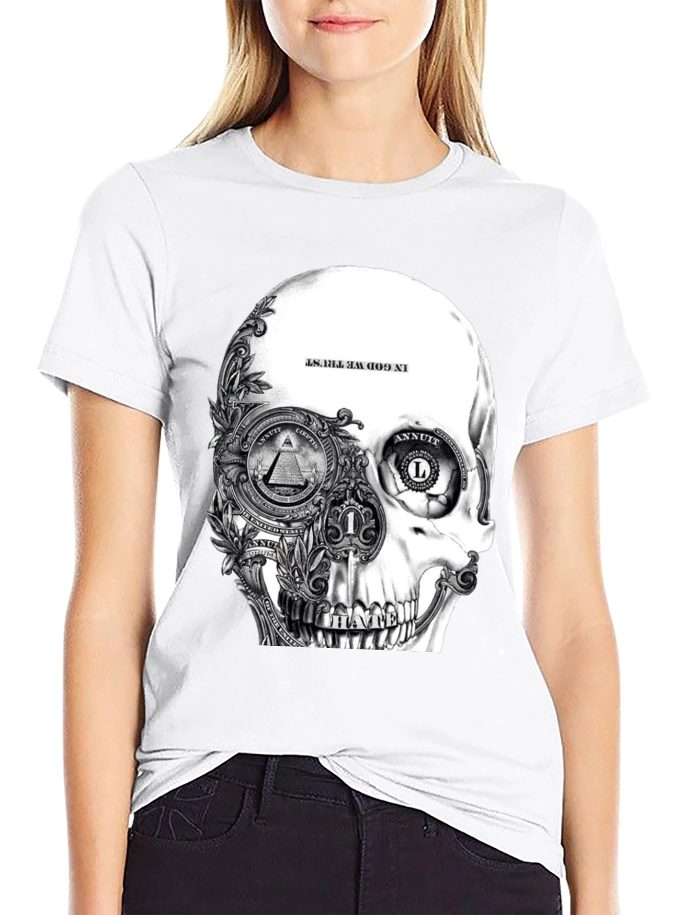 Black Skull & Money Graphic Print T-Shirt - Black view 9
