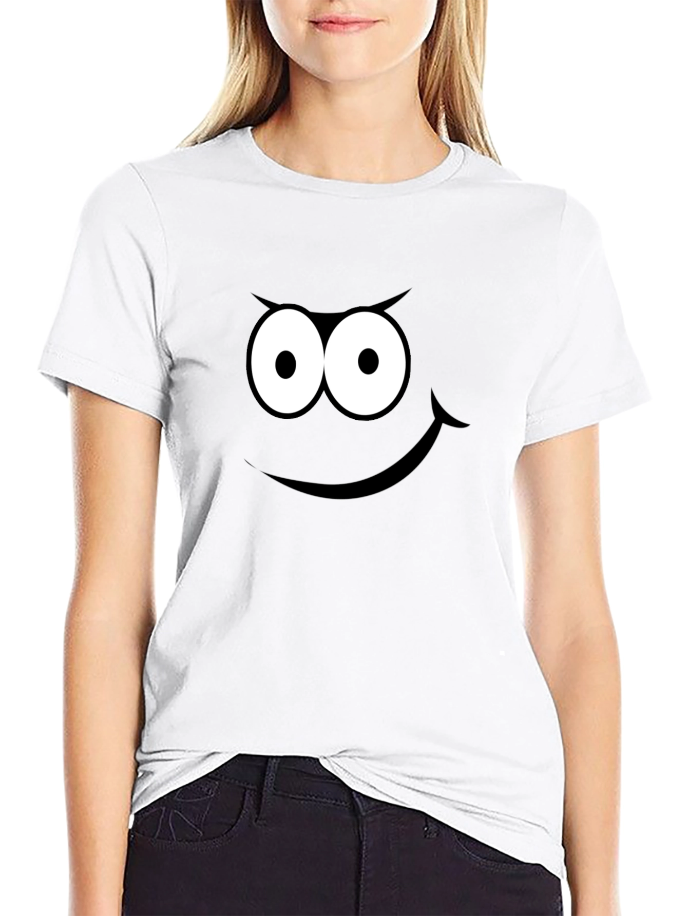 Black Funny Cartoon Face Black T-Shirt view 9