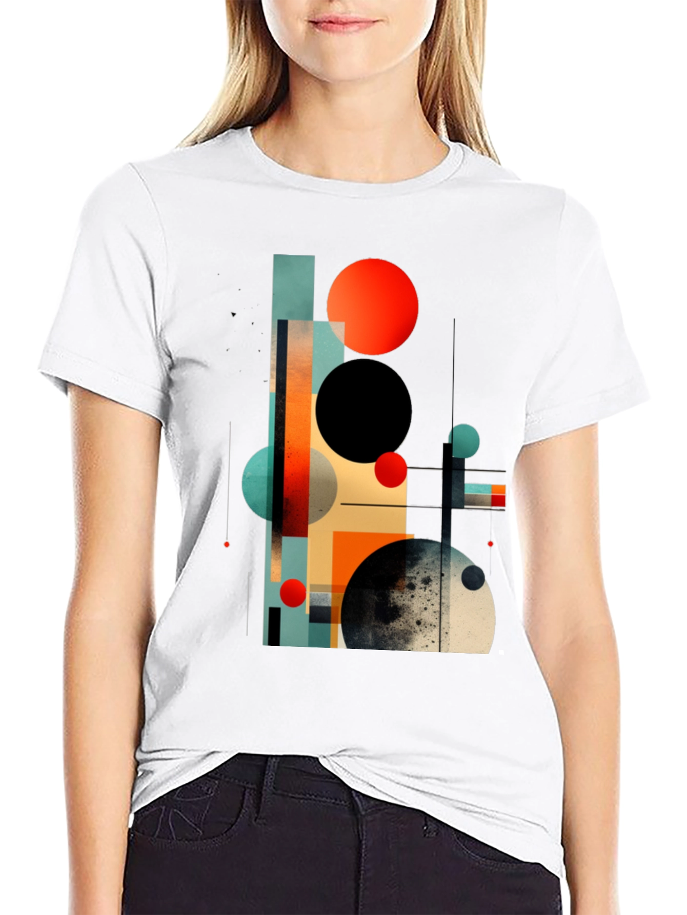 Black Abstract Geometric Print Black T-Shirt view 9