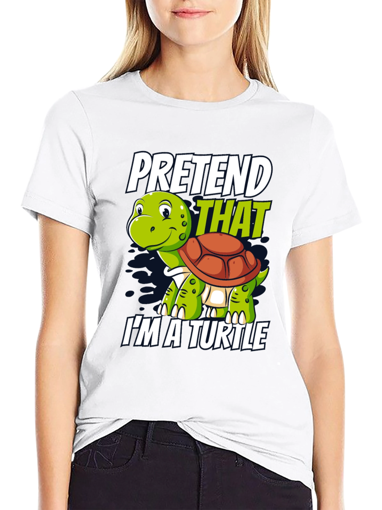 Black Pretend I'm A Turtle Novelty T-Shirt view 9
