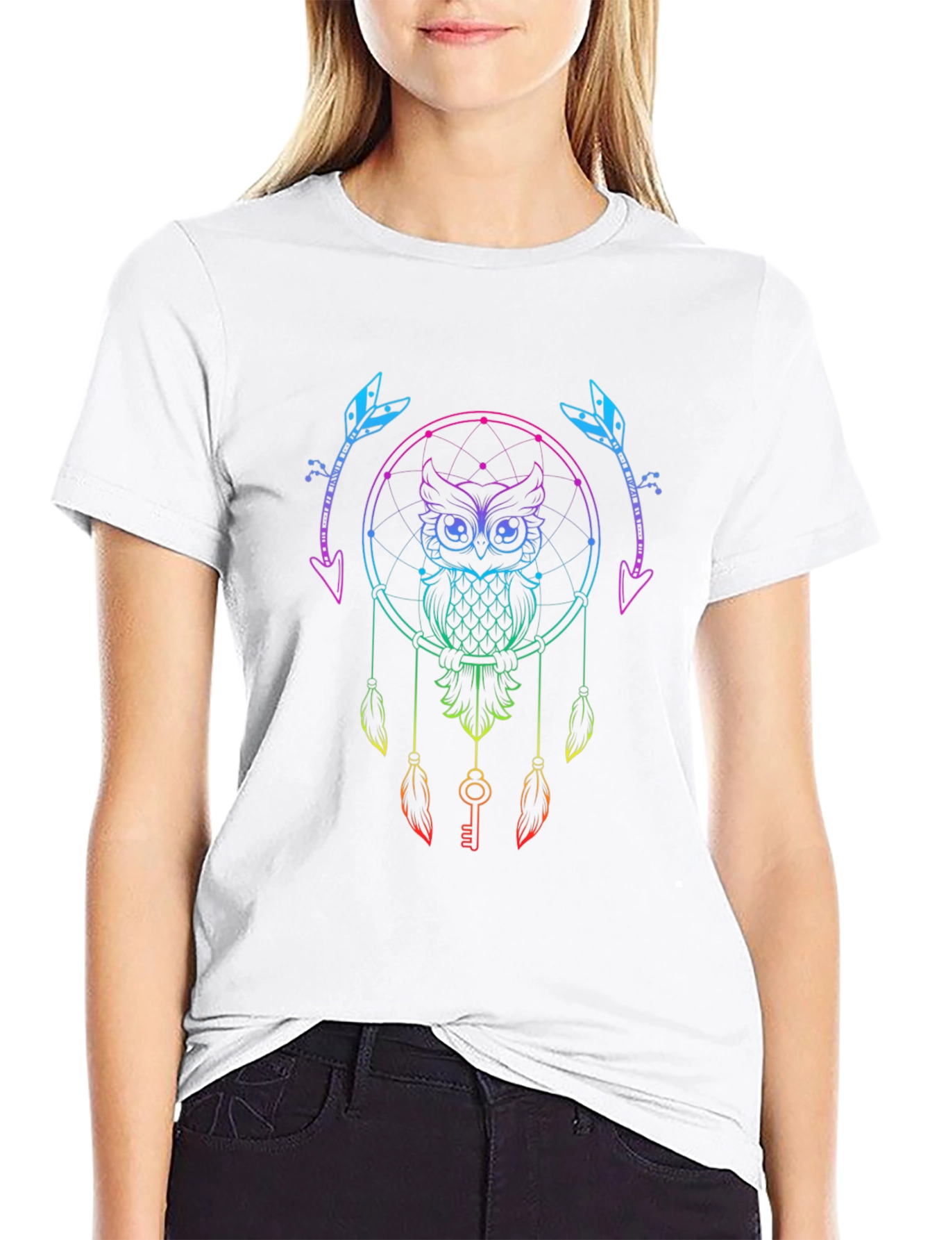 Black Rainbow Owl Dreamcatcher Graphic Tee - Unique Design view 9