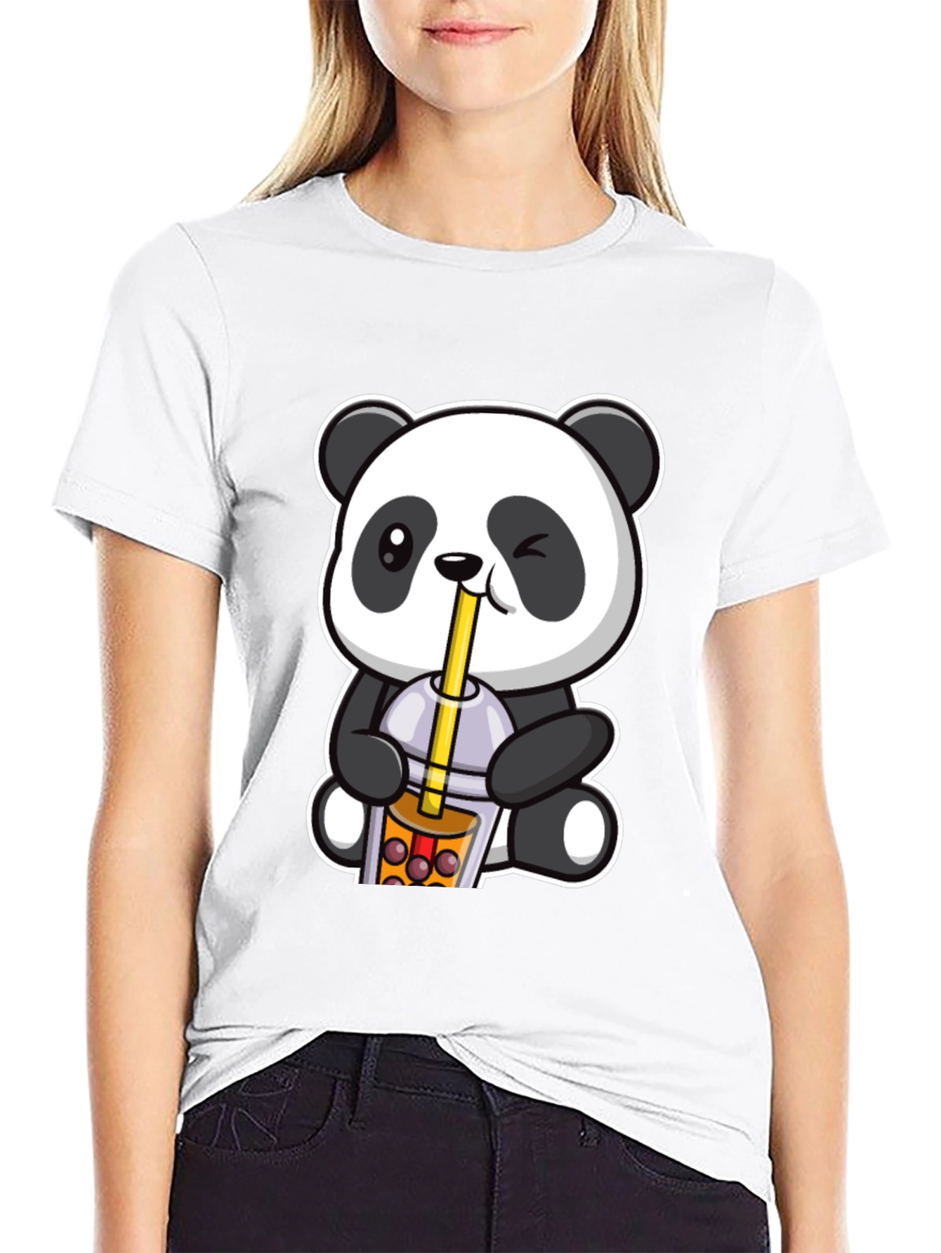 Black Cute Panda Boba Tea Graphic T-Shirt view 9