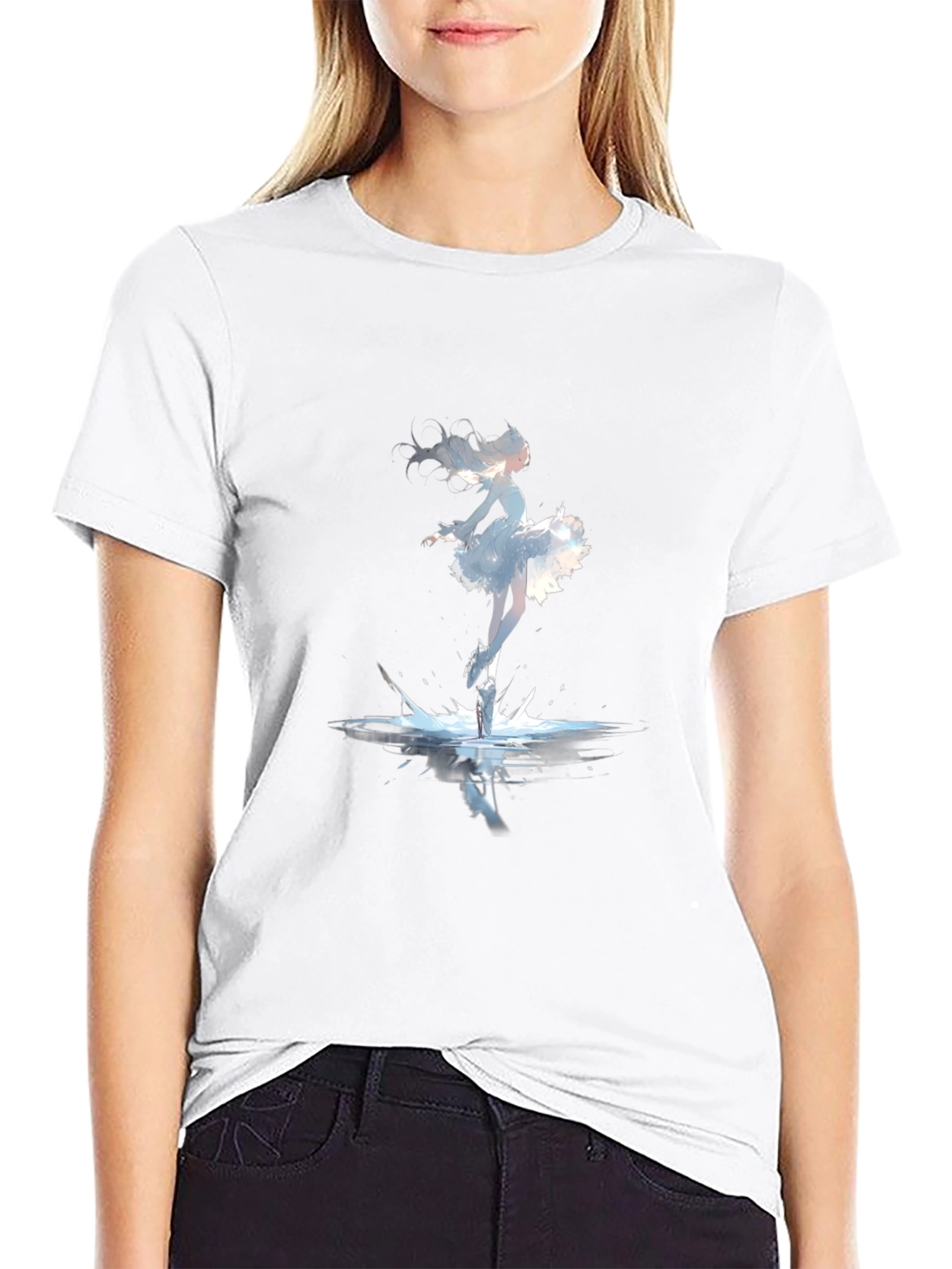 Black Ballerina Splash Graphic Tee - Black Cotton Shirt view 9