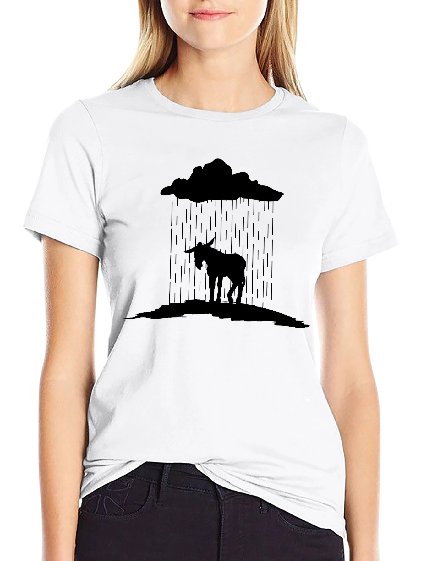 Black Donkey in the Rain Graphic Tee - Black Cotton T-Shirt view 9