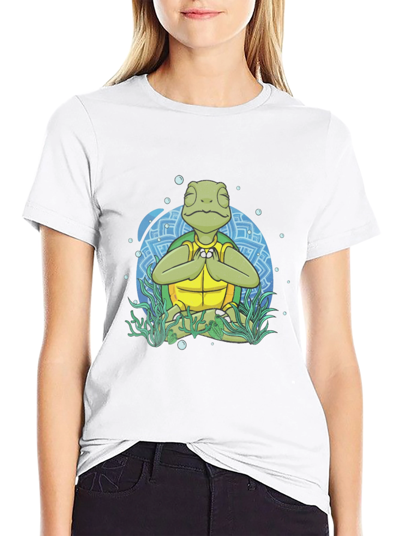 Black Meditating Sea Turtle Men's Graphic T-Shirt view 9