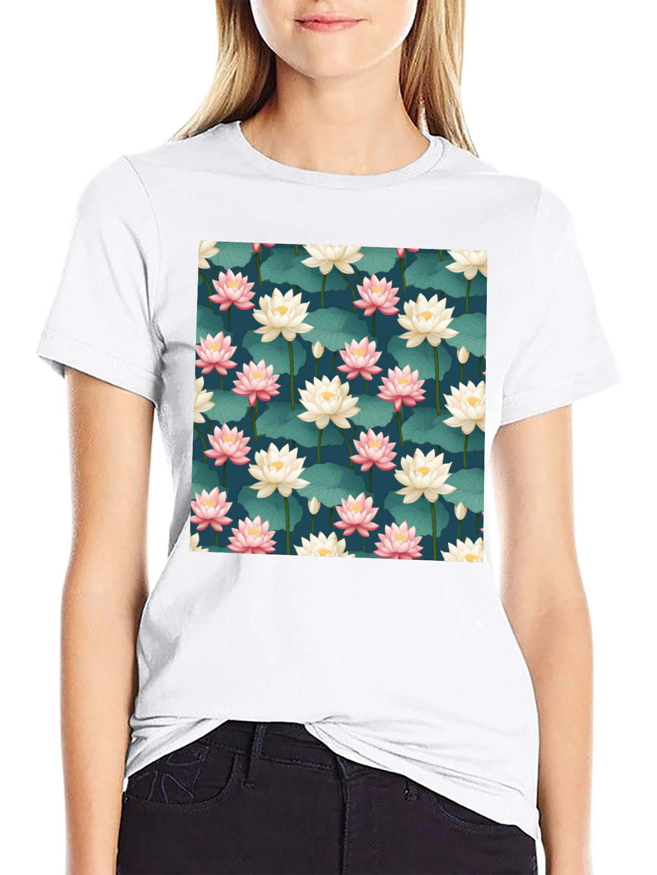 Black Lotus Pattern T-Shirt view 9