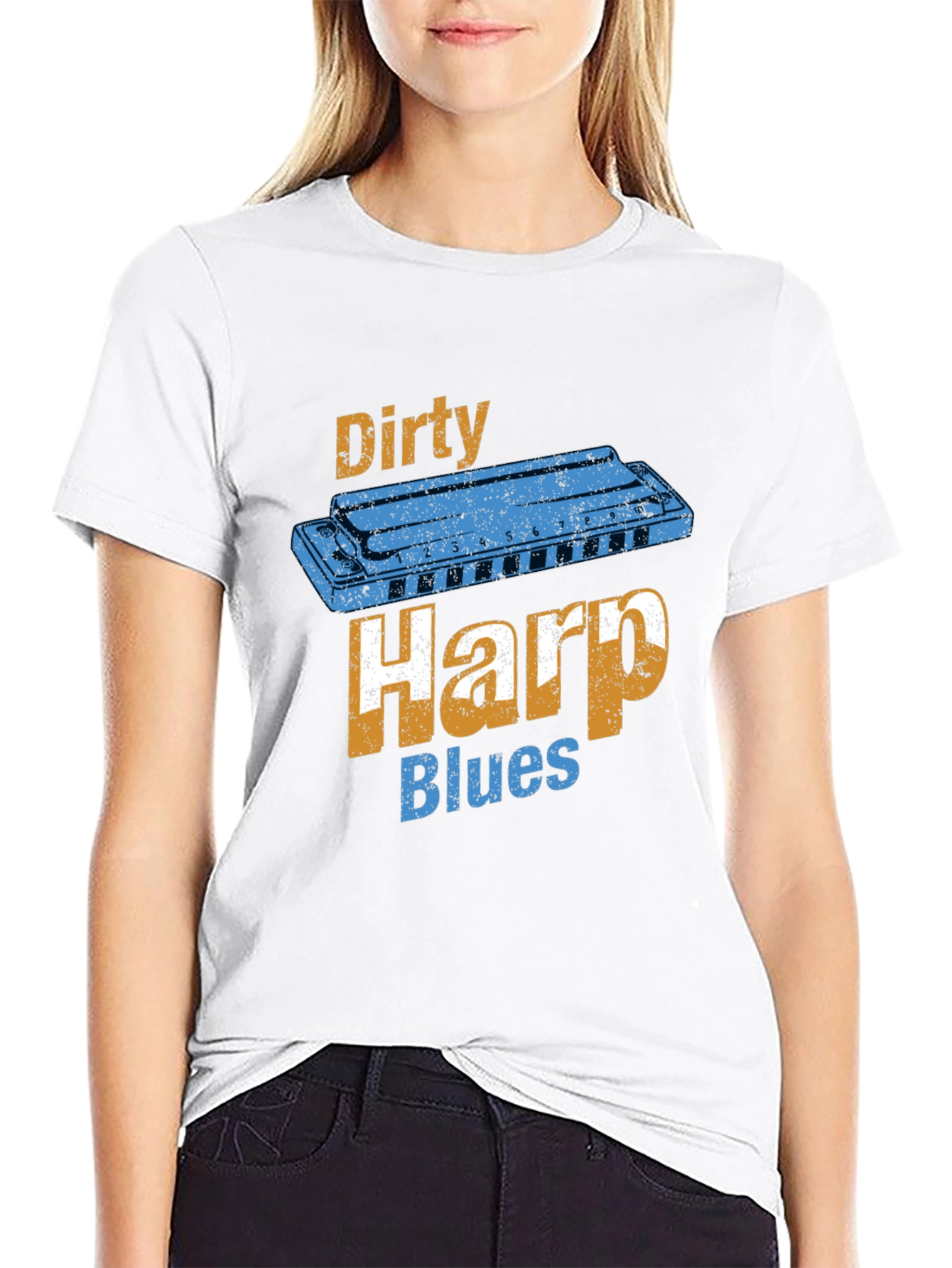 Black Dirty Harp Blues T-Shirt - Music Lover Tee view 9