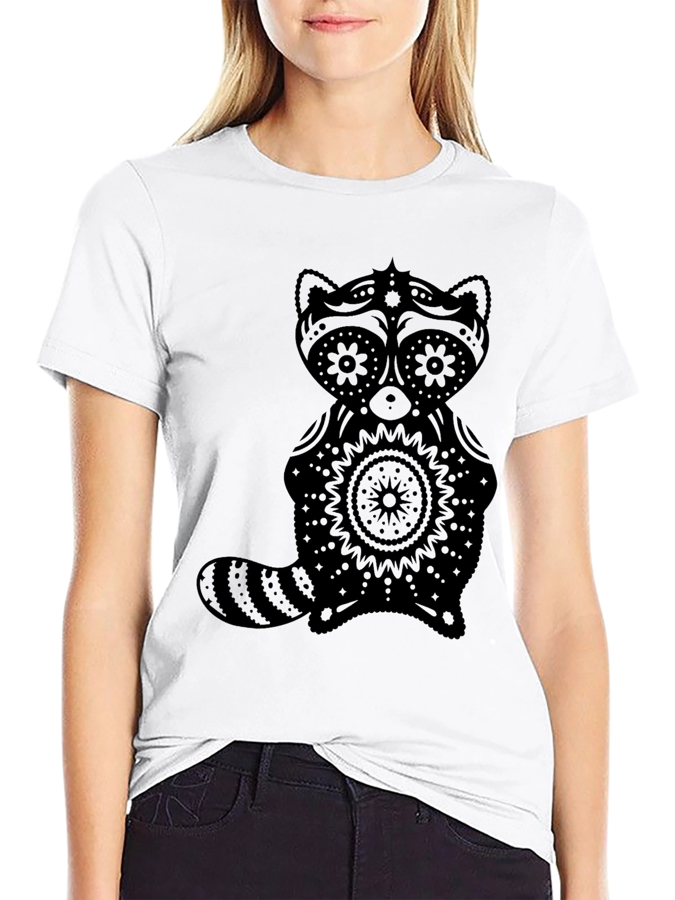 Black Sugar Skull Raccoon Graphic T-Shirt - Black view 9