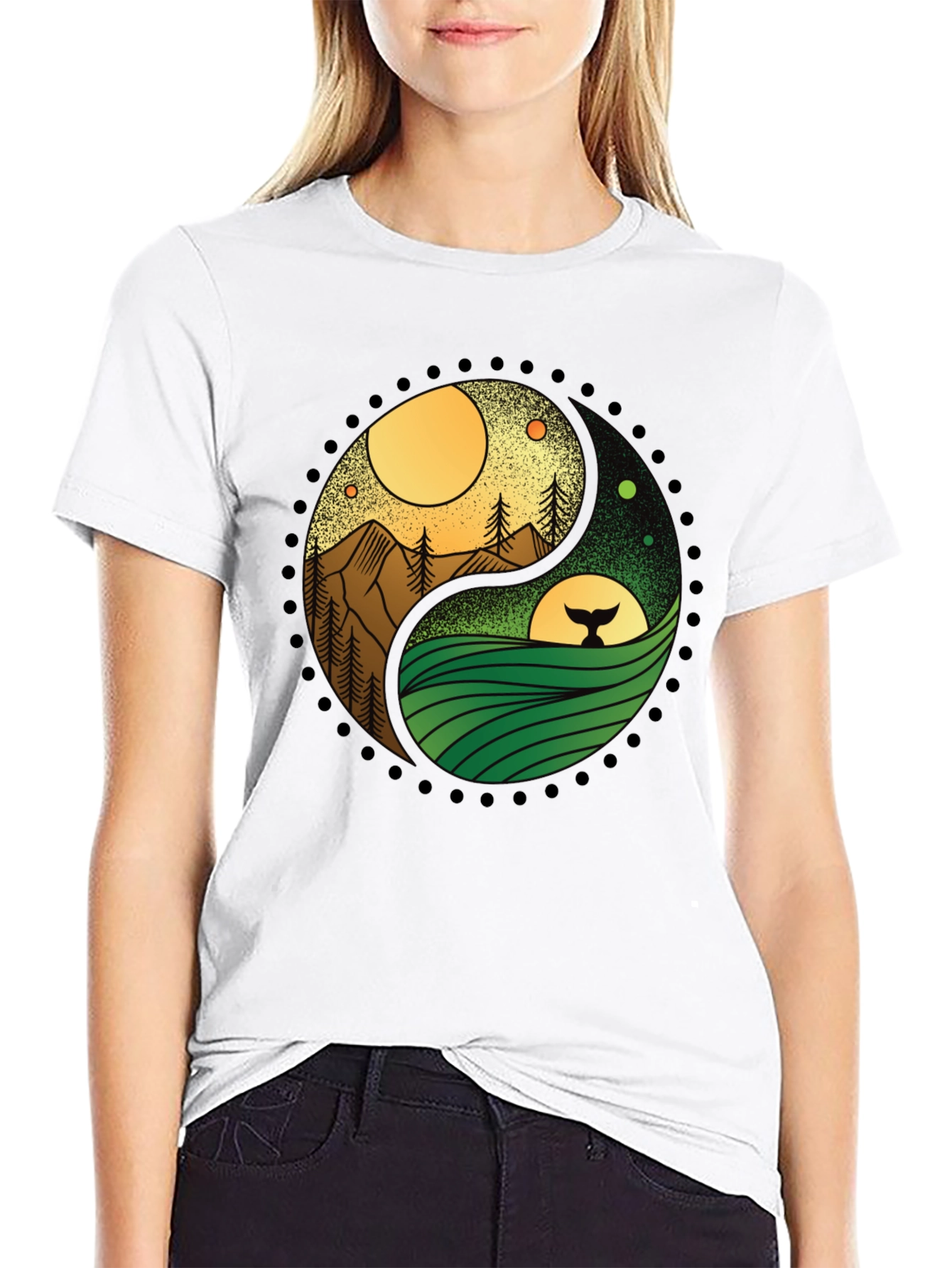Black Yin Yang Nature T-Shirt - Mountain & Ocean Design view 9