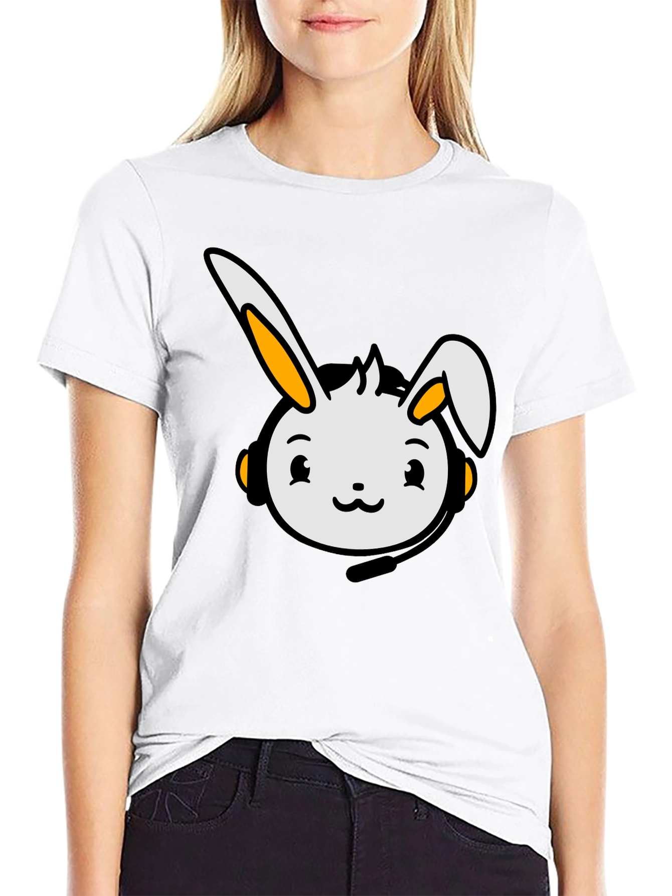 Black Cute Bunny Graphic T-Shirt - Black view 9