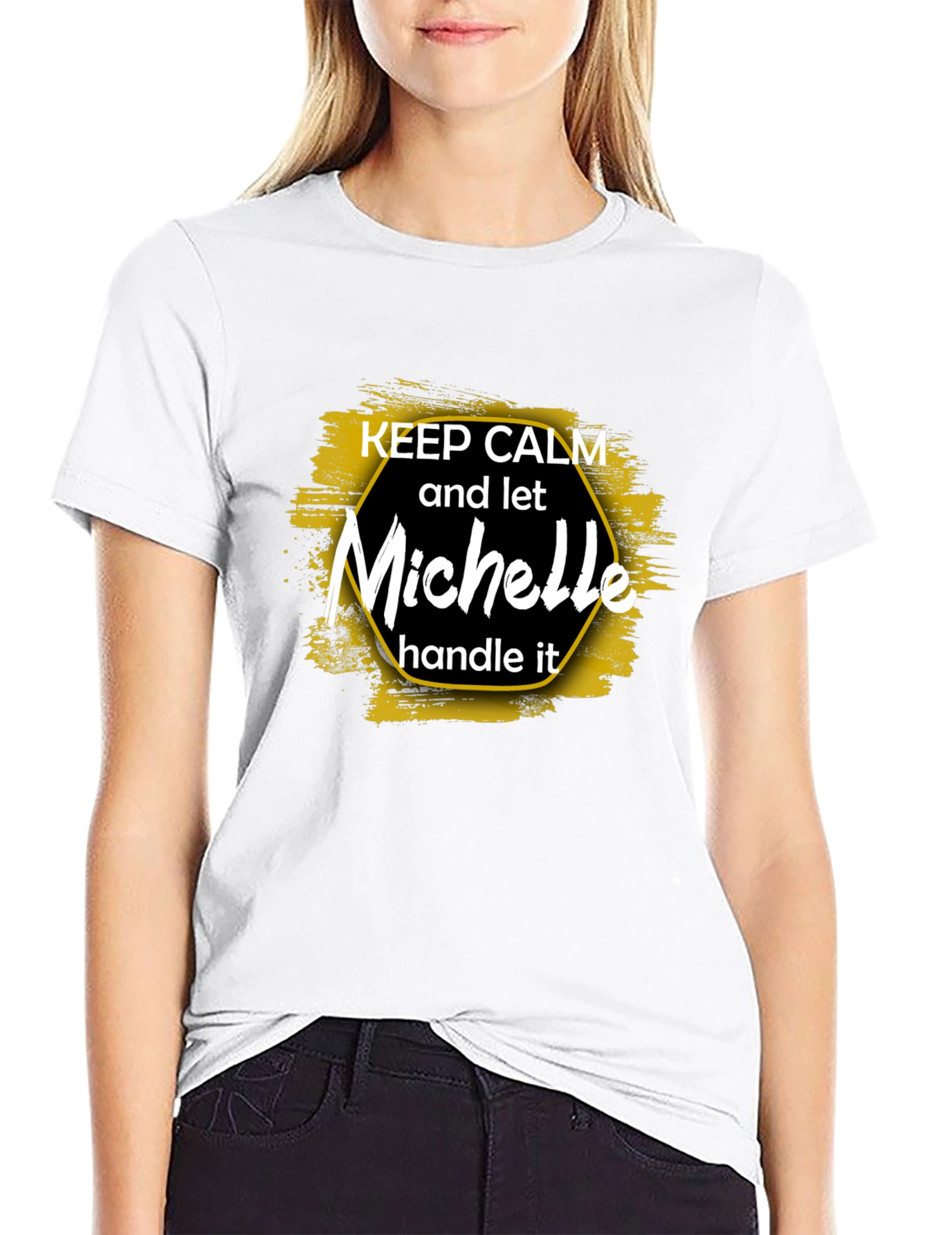 Black Keep Calm Michelle T-Shirt, Funny Personalized Name Tee view 9