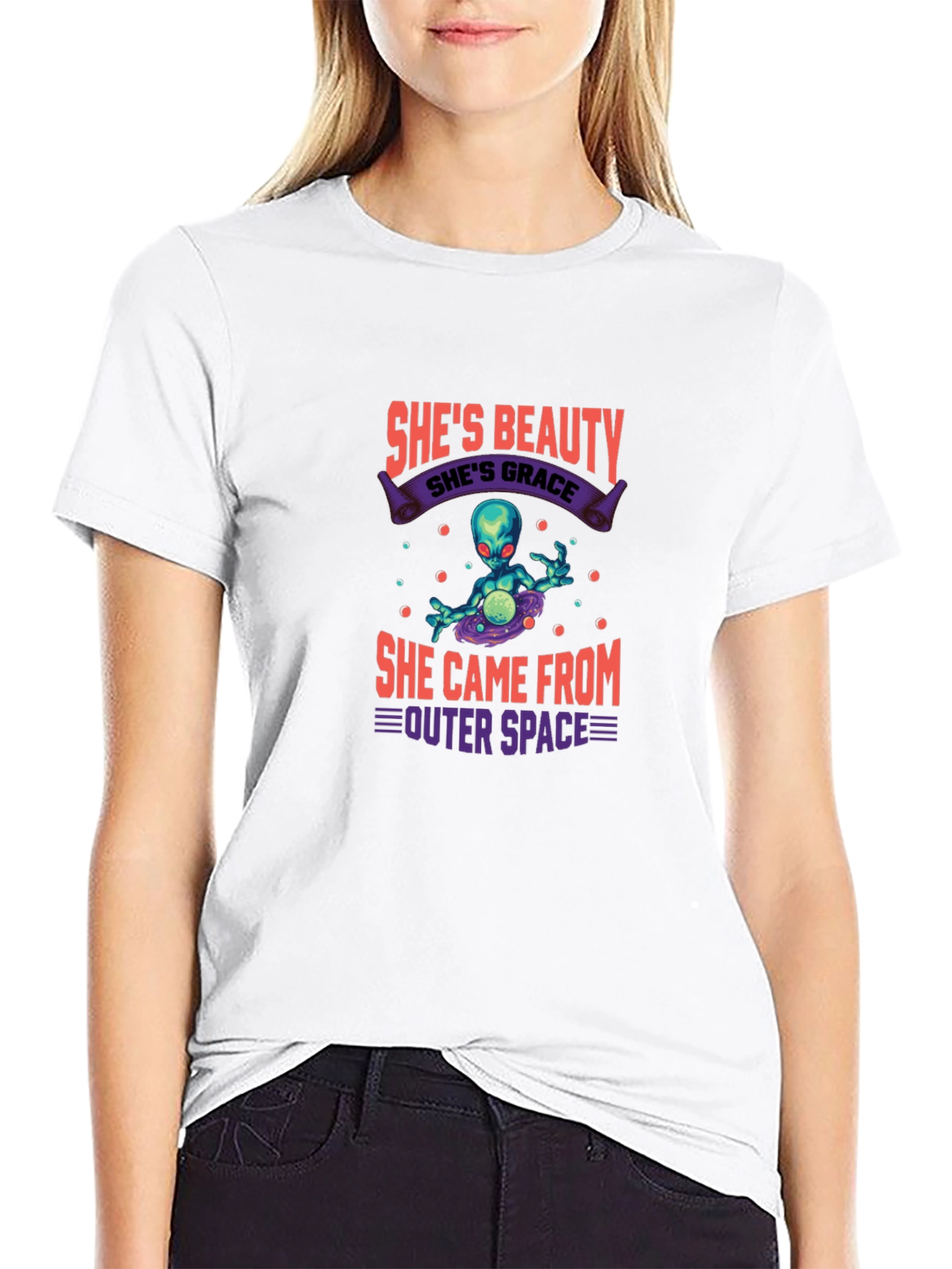 Black She's Beauty She's Grace Alien Graphic Tee view 9